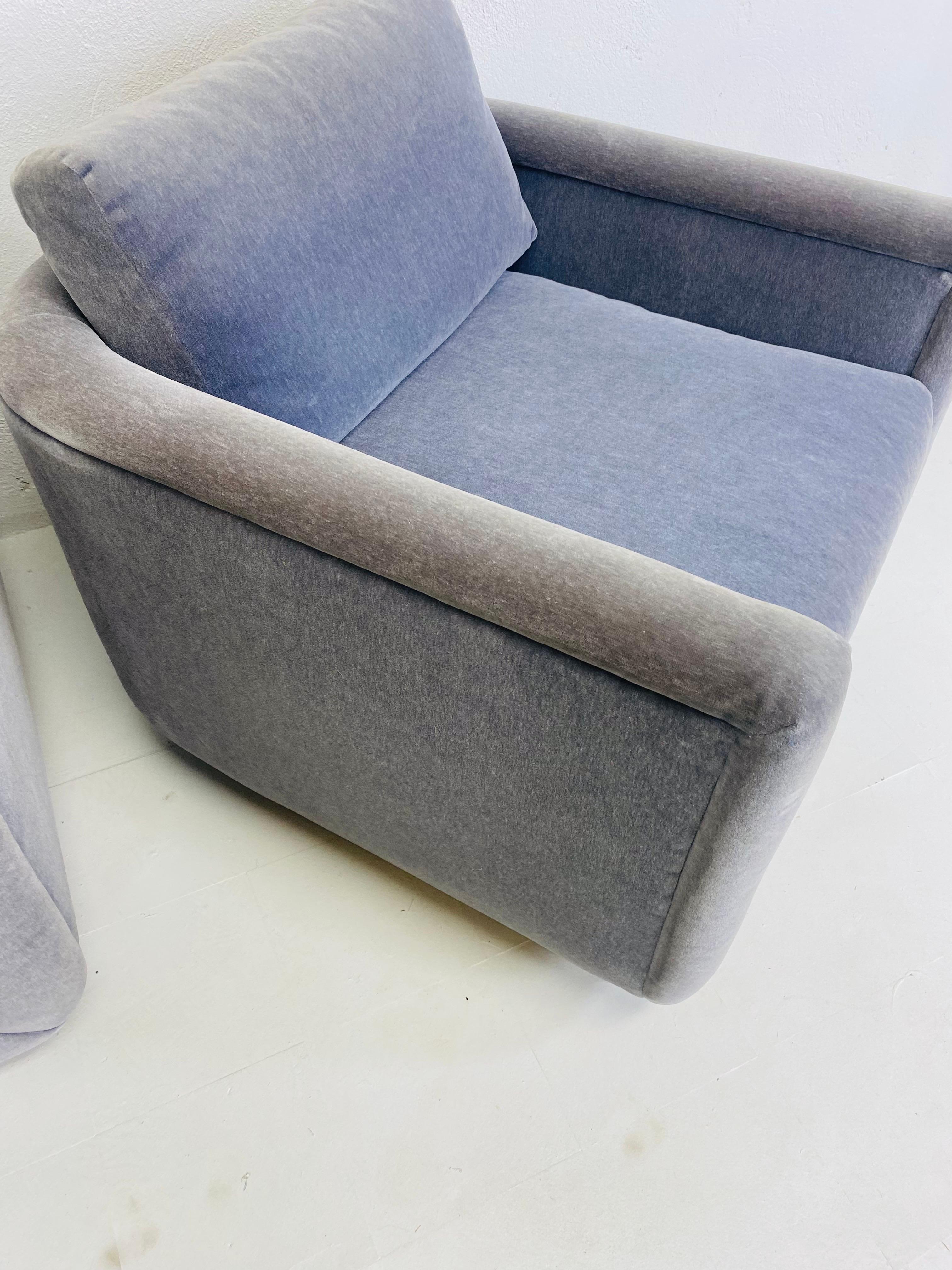 Hand-Crafted Mid-century vintage deco inspired plush Mohair club shares/a pair