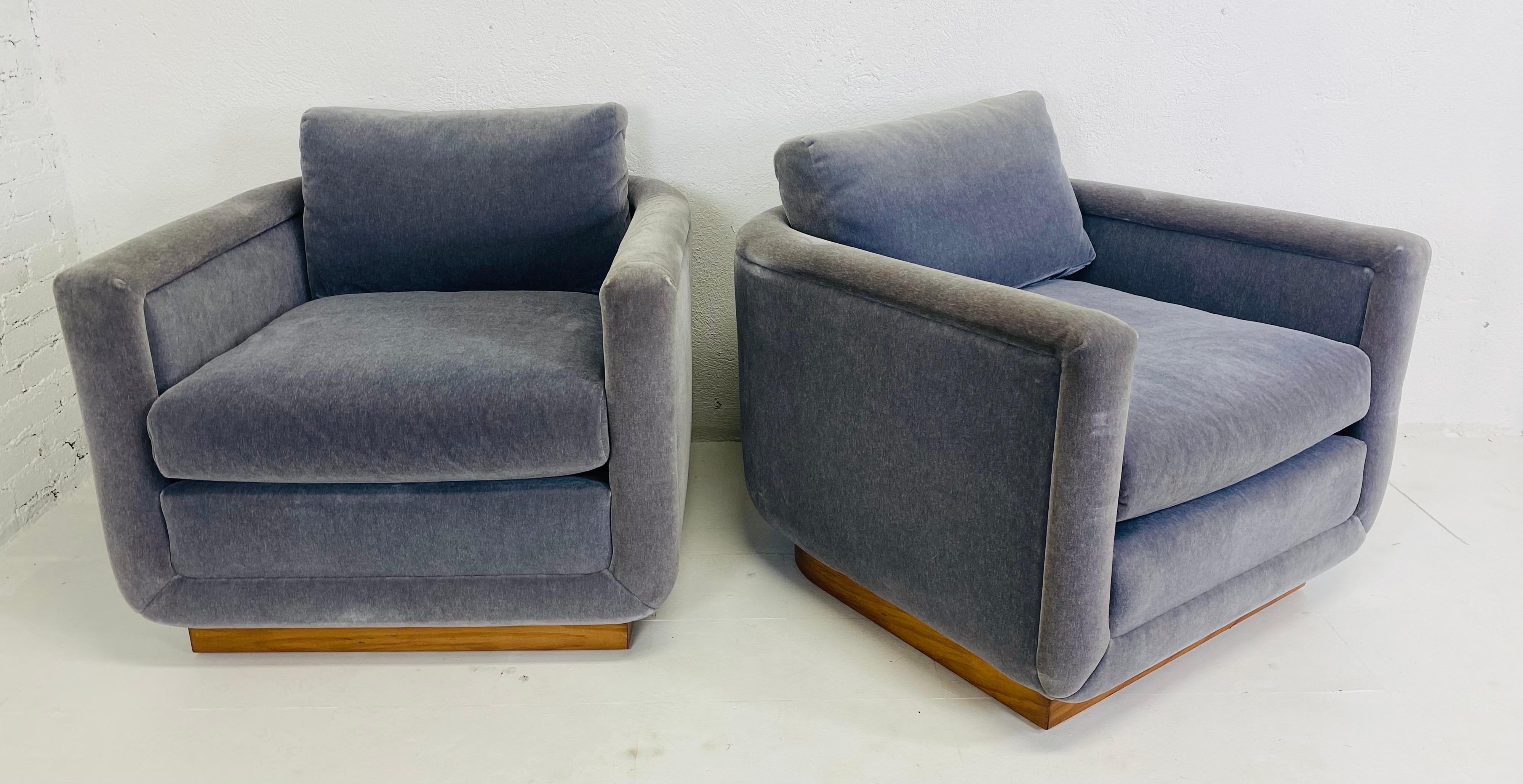 Late 20th Century Mid-century vintage deco inspired plush Mohair club shares/a pair