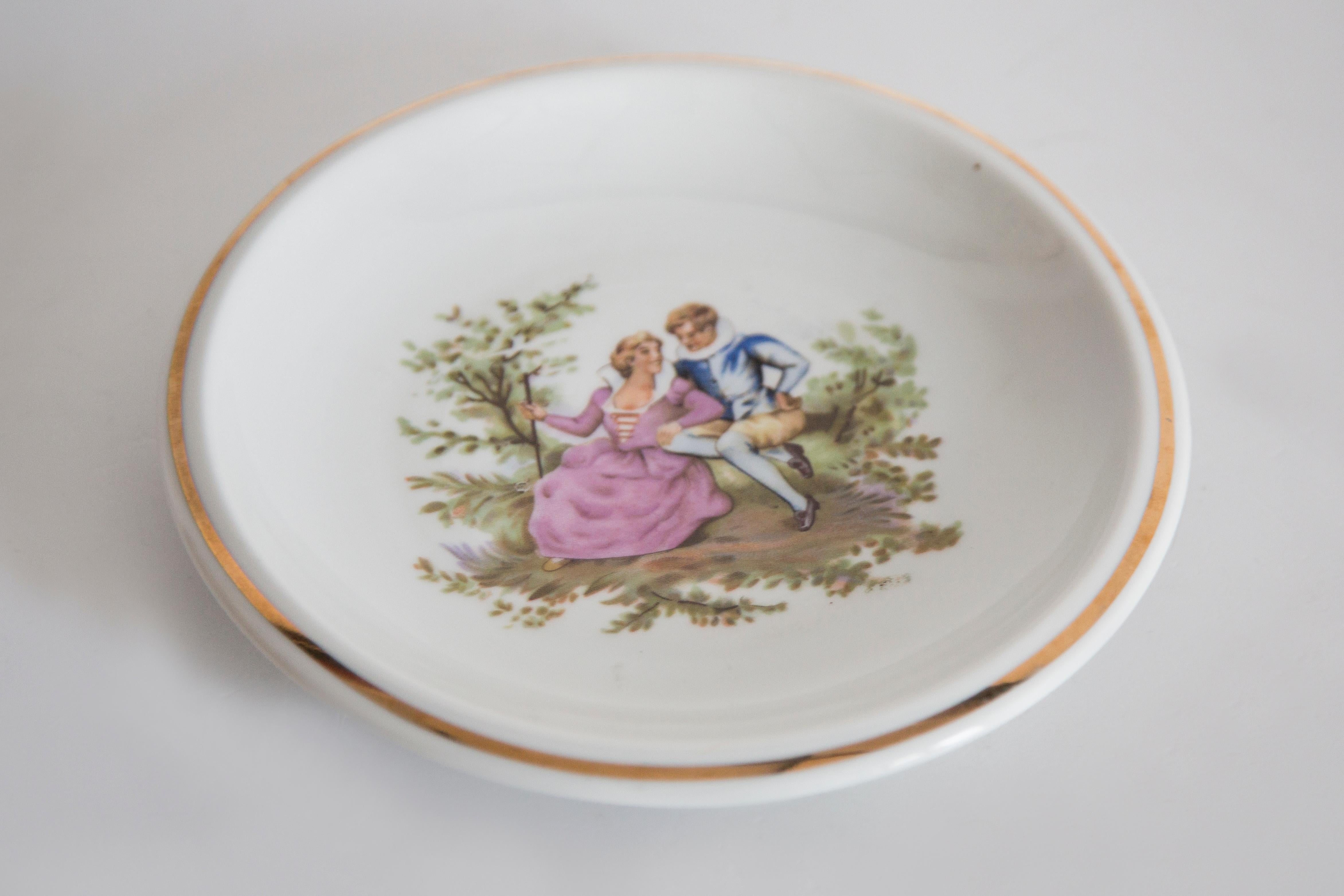 Plato de porcelana decorativa Mid Century Vintage, Pareja, Polonia, años 60 en venta 3