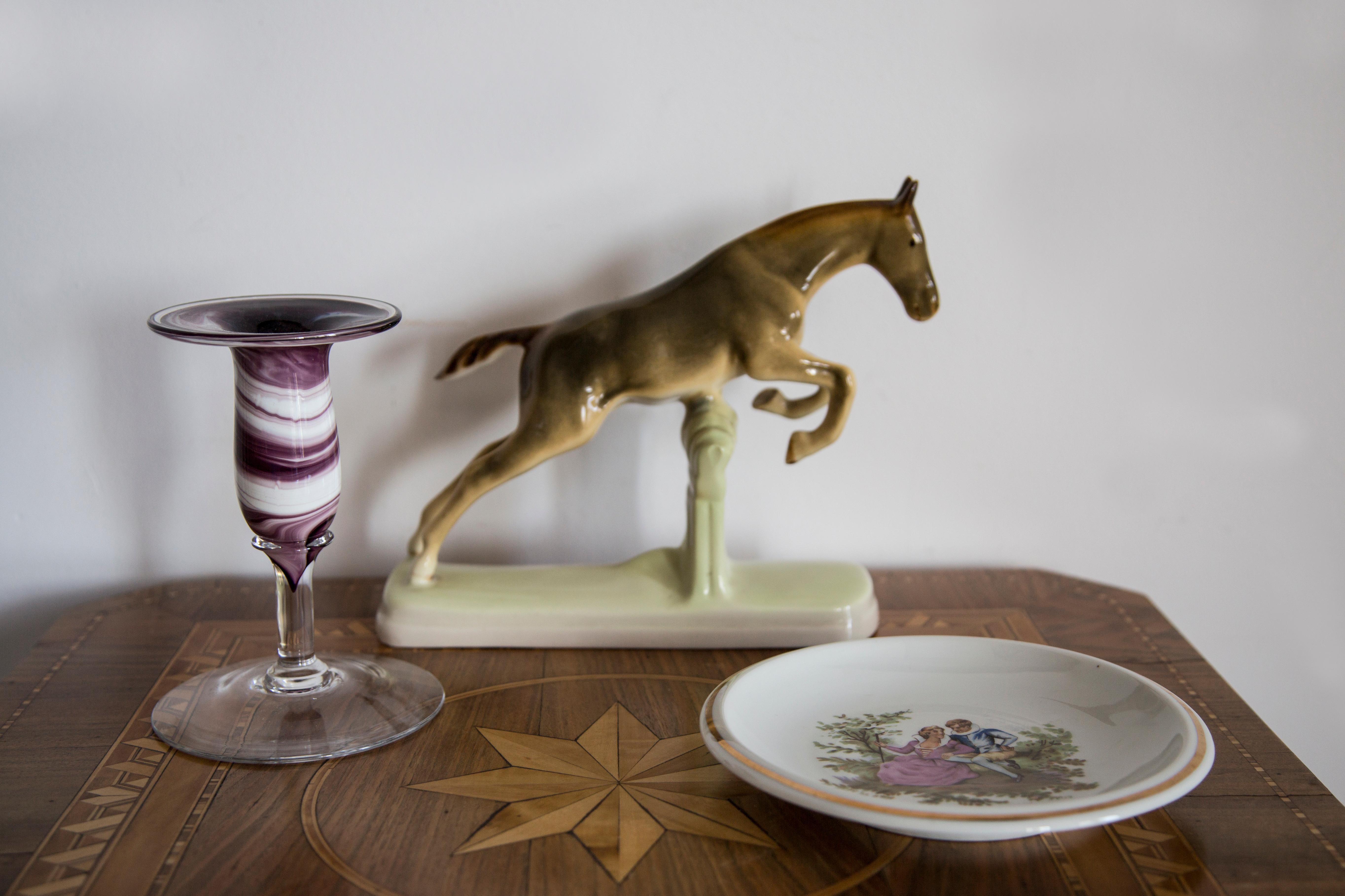 Plato de porcelana decorativa Mid Century Vintage, Pareja, Polonia, años 60 Polaco en venta