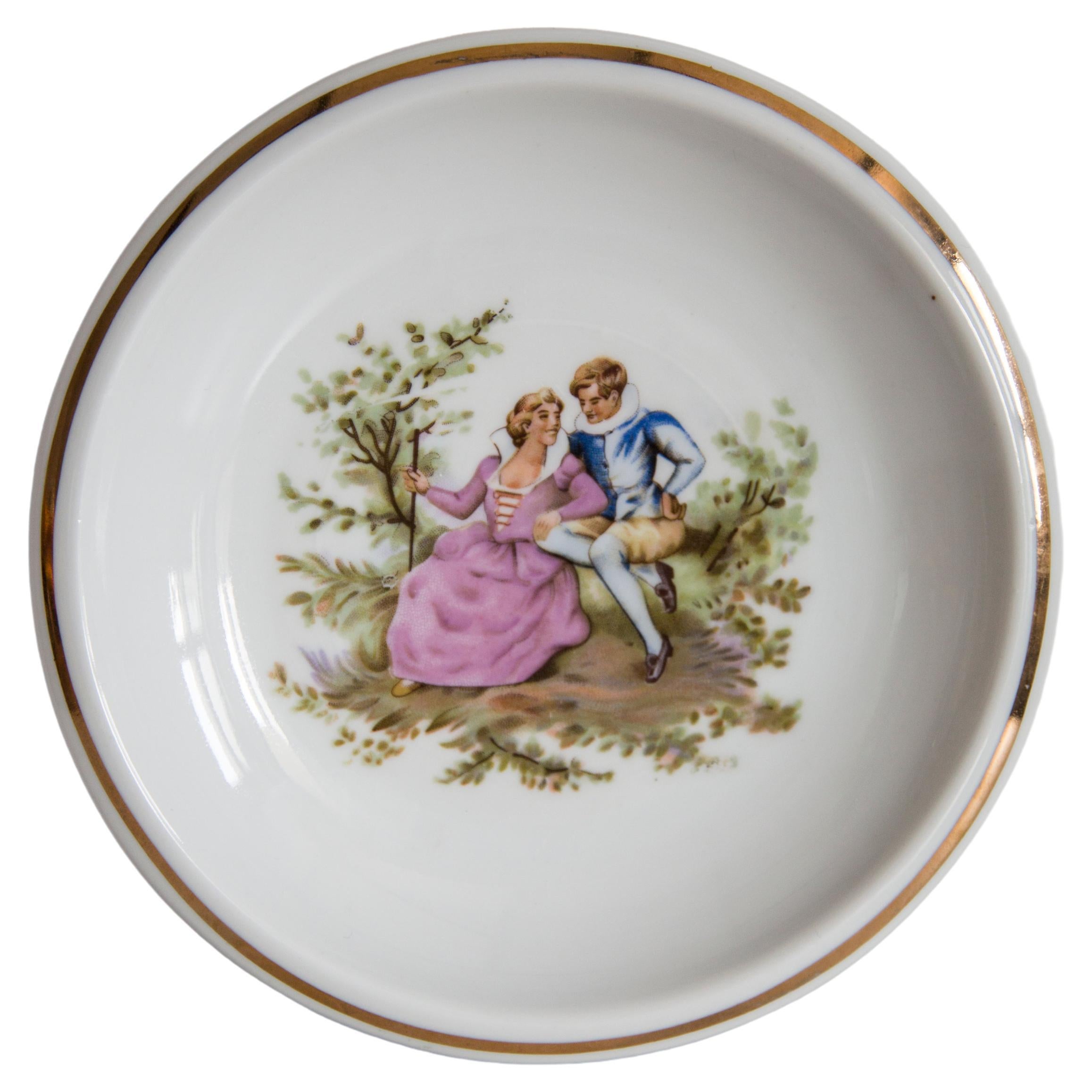 Plato de porcelana decorativa Mid Century Vintage, Pareja, Polonia, años 60