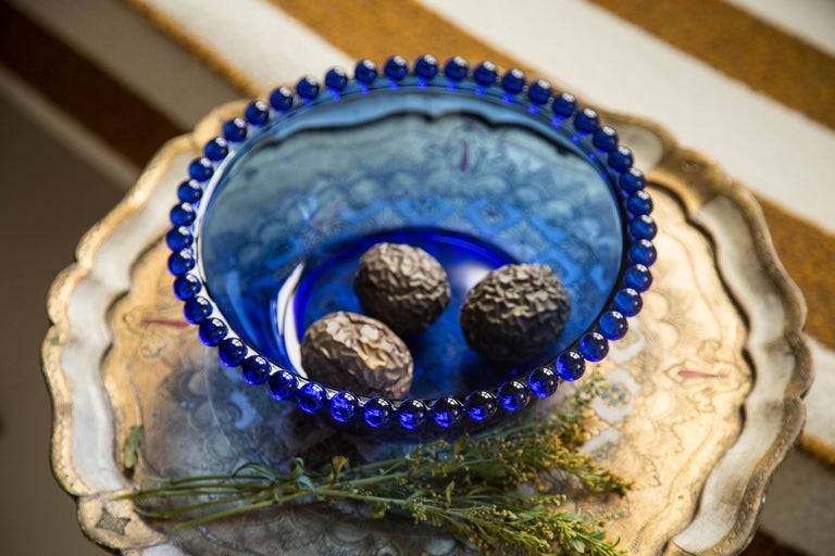 Midcentury Vintage Deep Blue Decorative Glass Plate, Italy, 1960s For