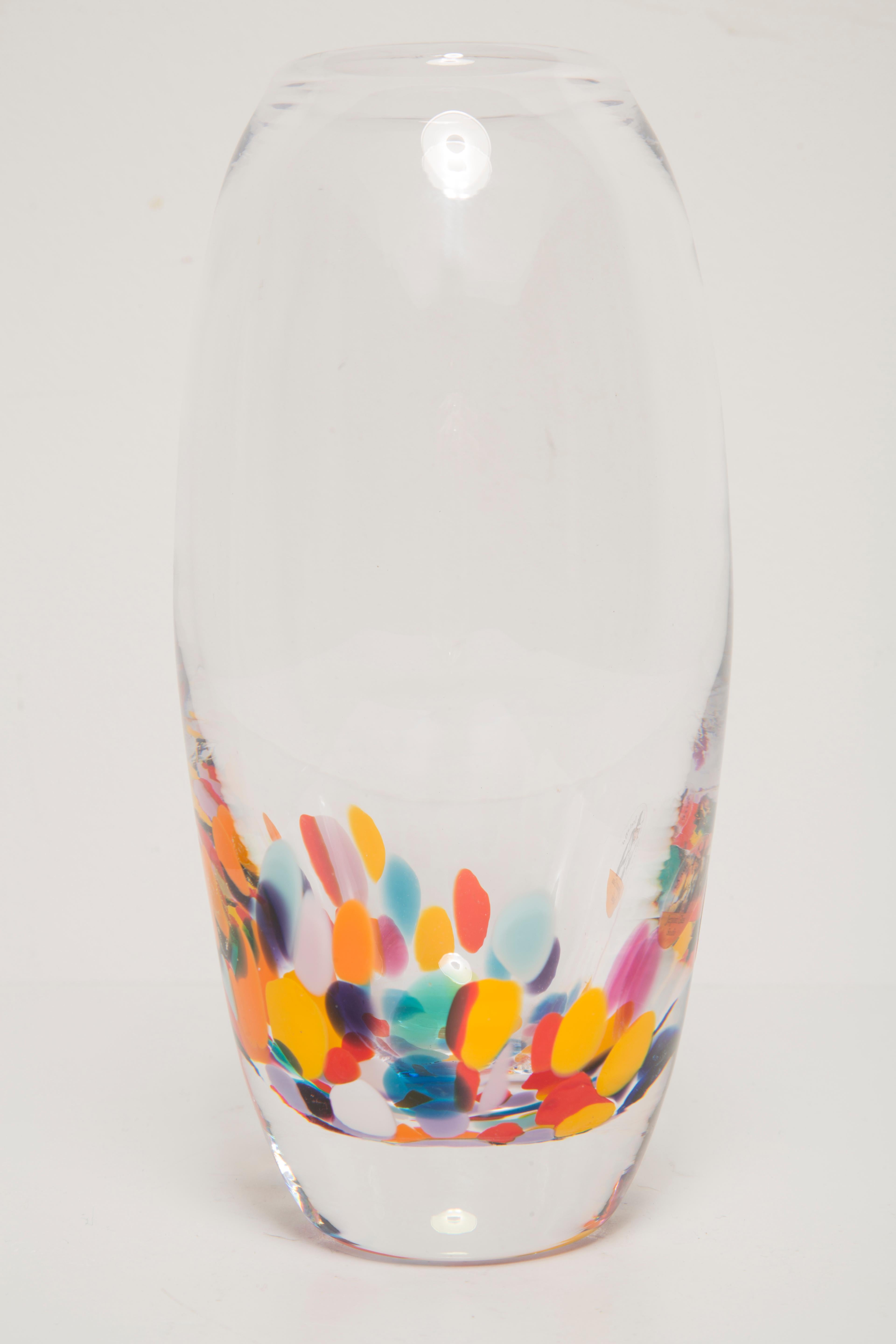 Mid-Century Modern Mid-Century Vintage Dots Transparent Murano Glass Vase, Jerpoint, Irleand, 2000s For Sale