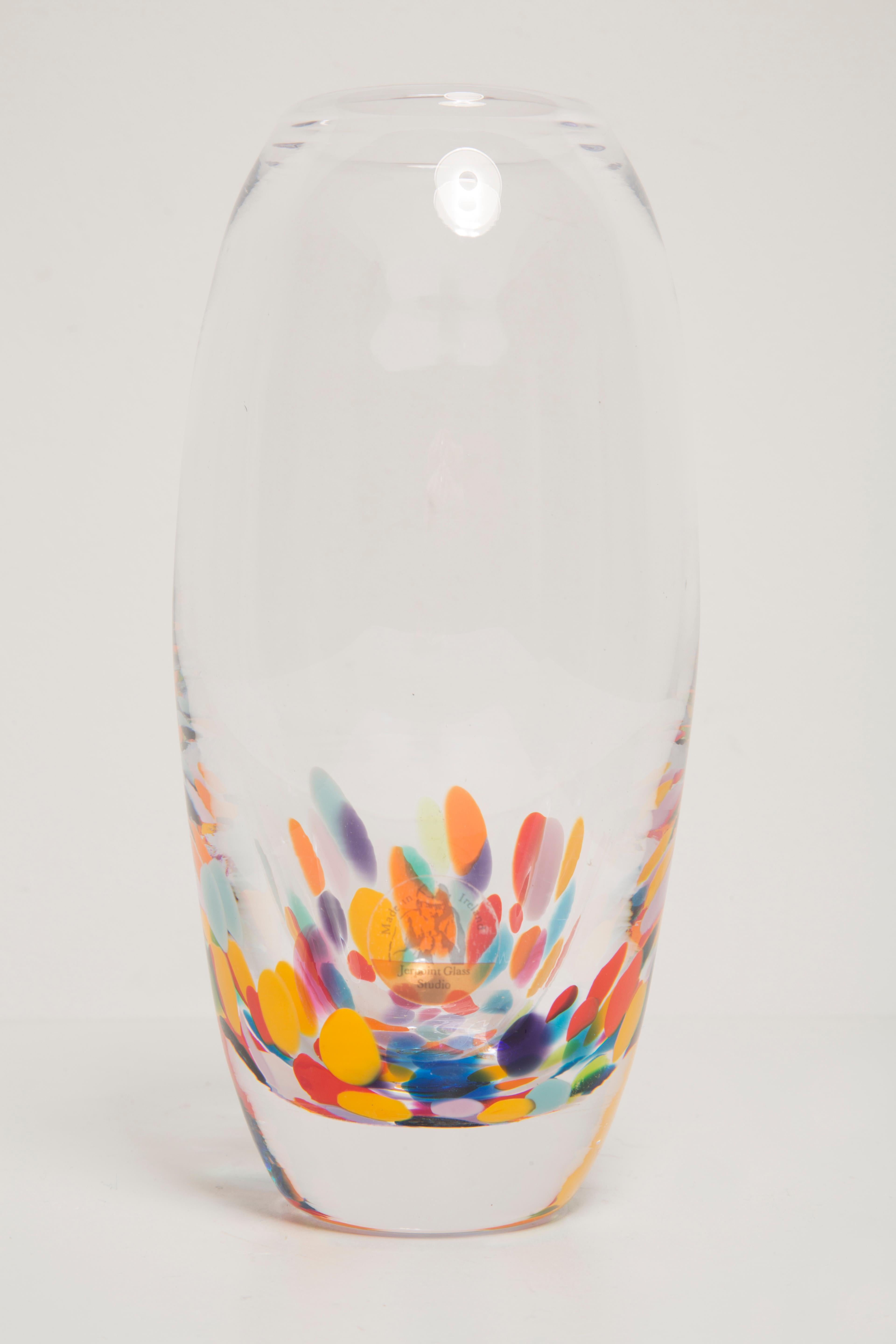Irish Mid-Century Vintage Dots Transparent Murano Glass Vase, Jerpoint, Irleand, 2000s For Sale
