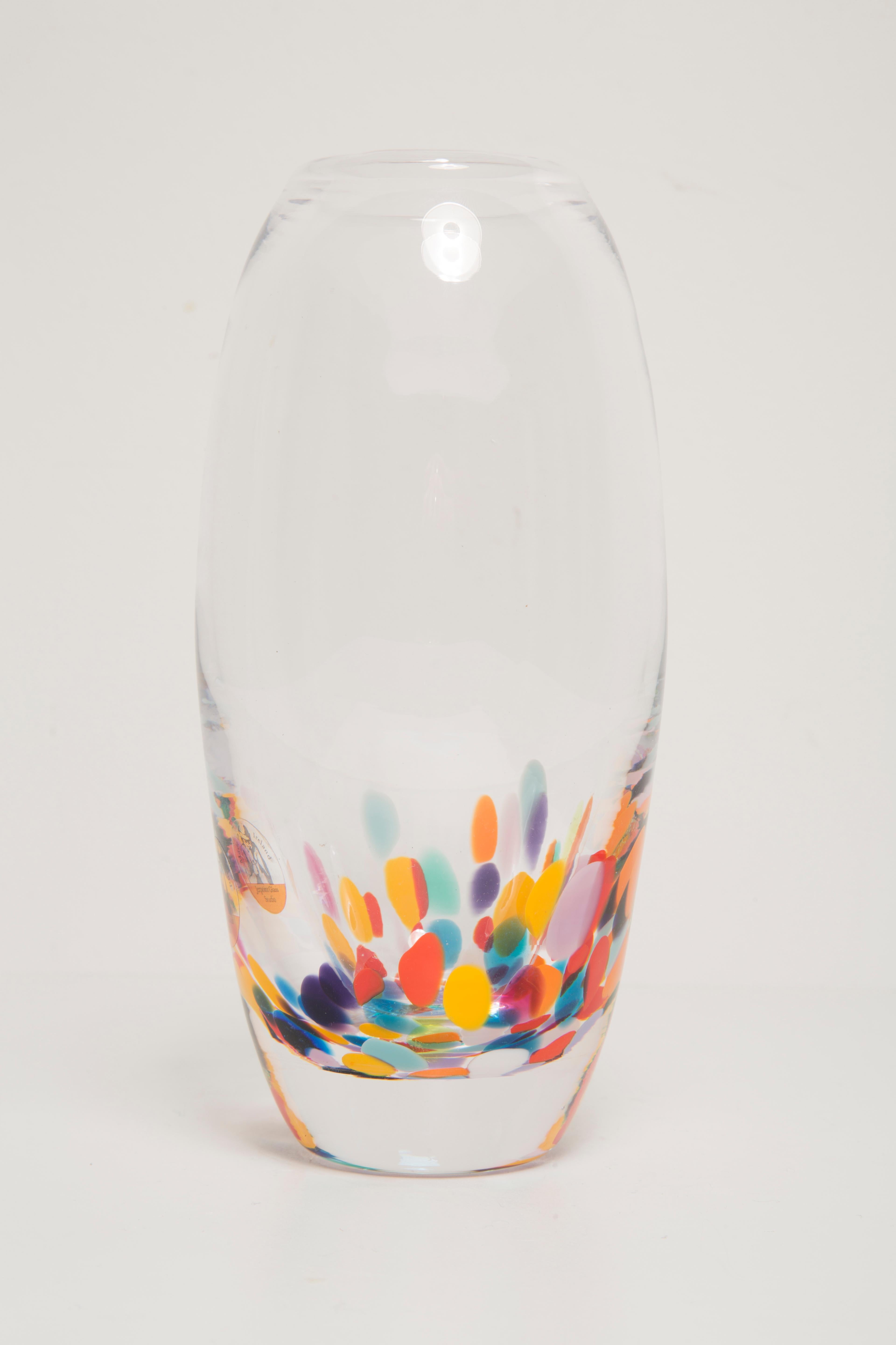 Mid-Century Vintage Dots Transparent Murano Glass Vase, Jerpoint, Irleand, 2000s In Excellent Condition For Sale In 05-080 Hornowek, PL