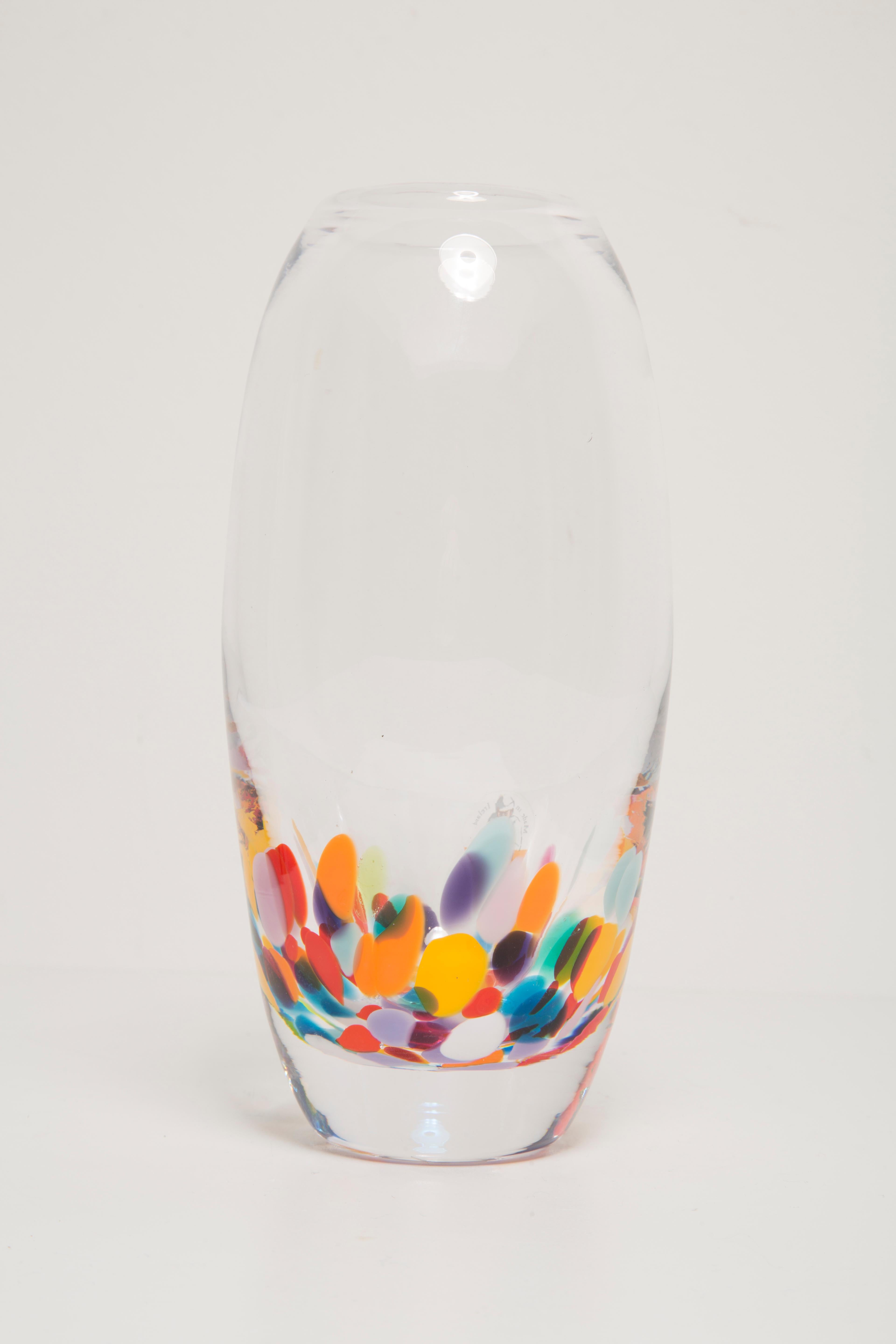 20th Century Mid-Century Vintage Dots Transparent Murano Glass Vase, Jerpoint, Irleand, 2000s For Sale