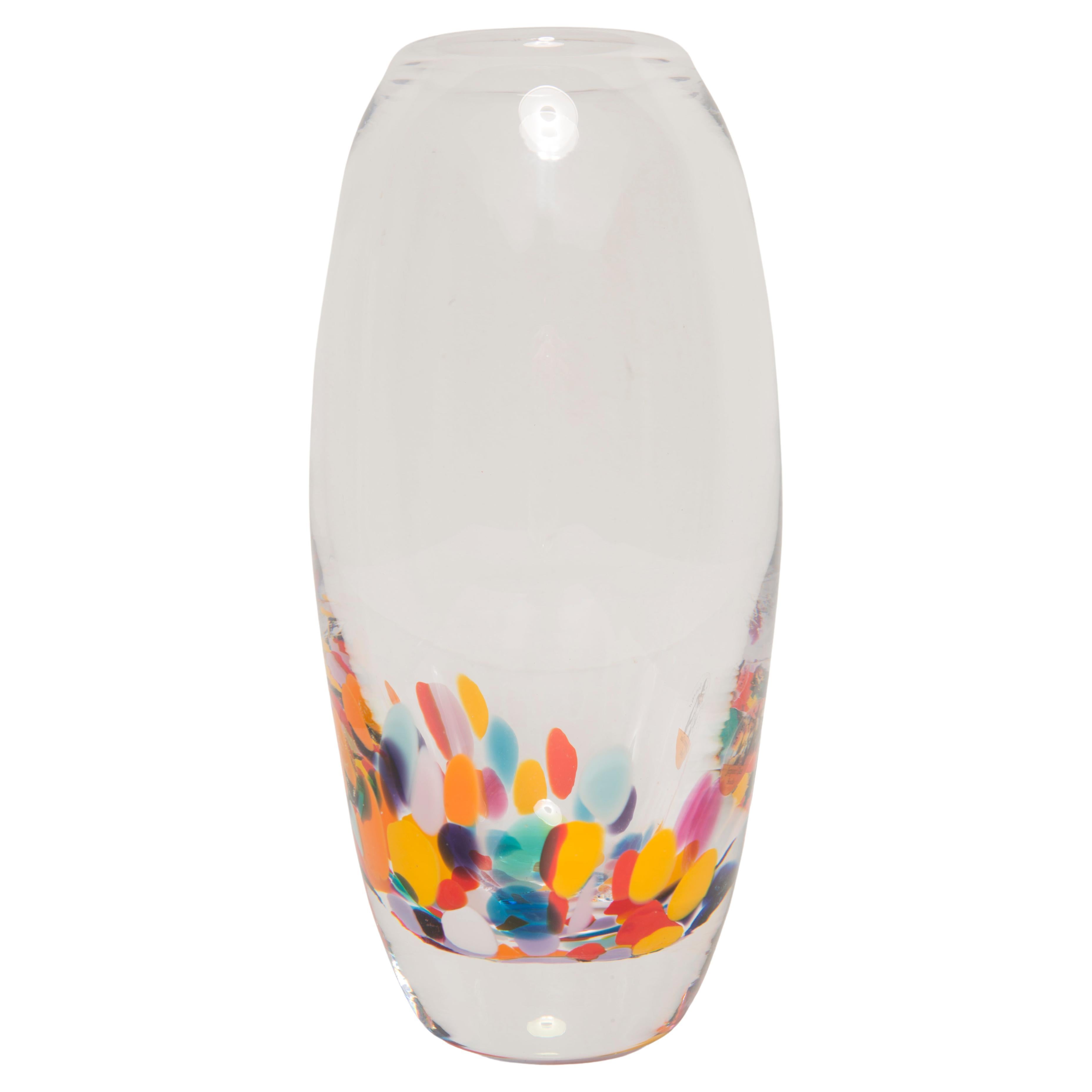 Mid-Century Vintage Dots Transparent Murano Glass Vase, Jerpoint, Irleand, 2000s For Sale