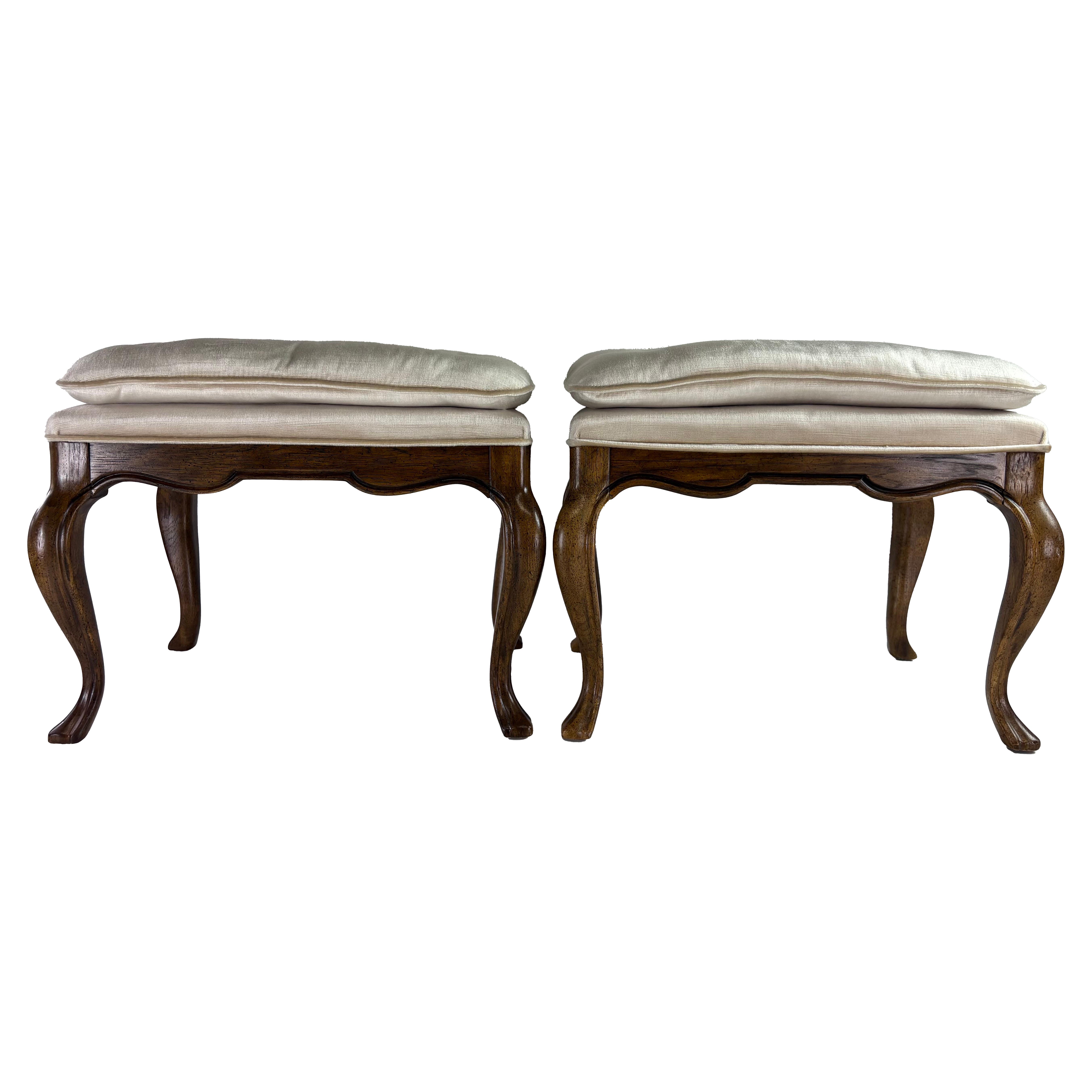 Mid-century vintage Drexel heritage upholstered walnut benches