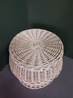 Midcentury Vintage Dutch White Wicker Basket with Lit