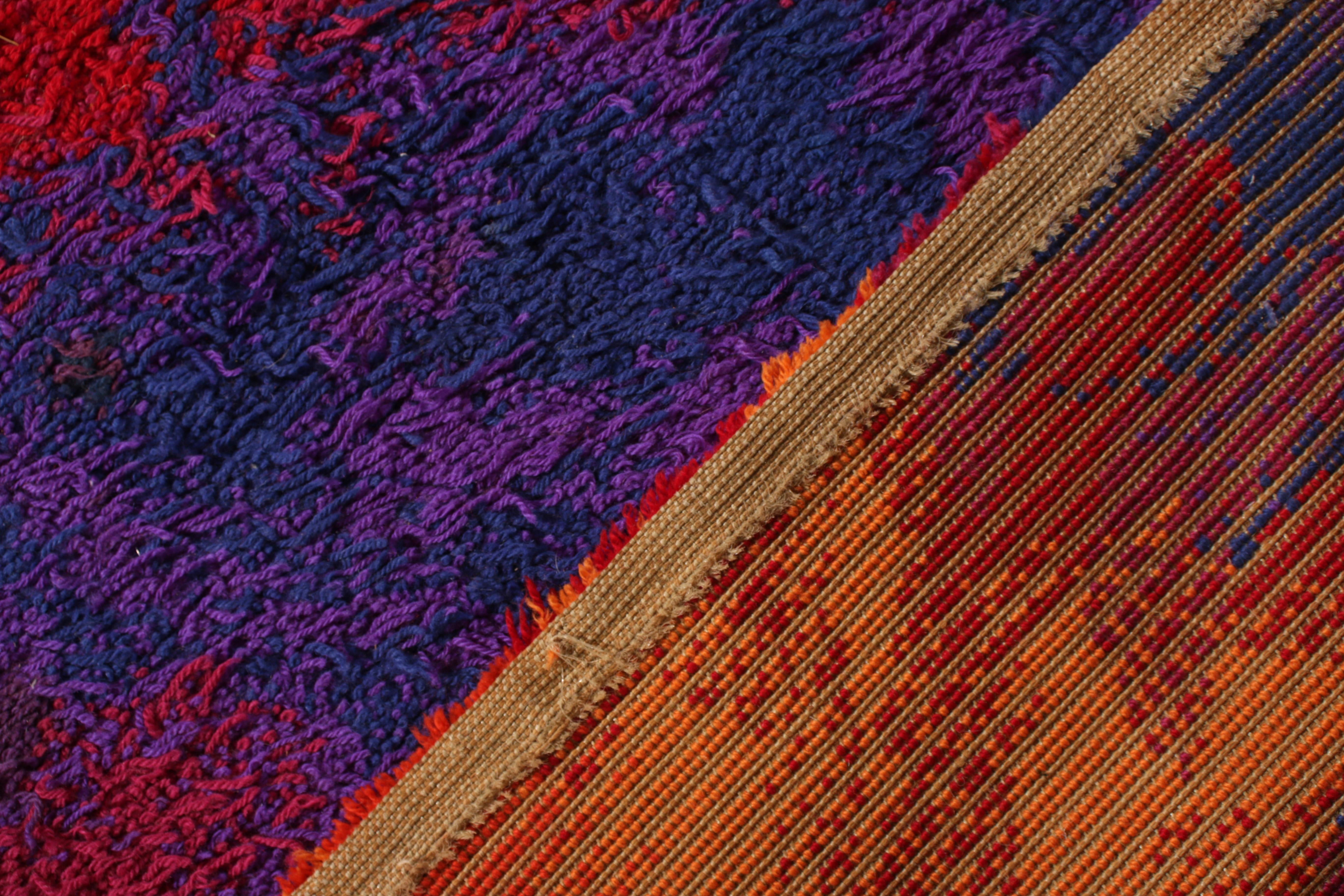 Danish Midcentury Vintage Rug All-Over Orange Red Purple Wool Shag Pile by Rug & Kilim