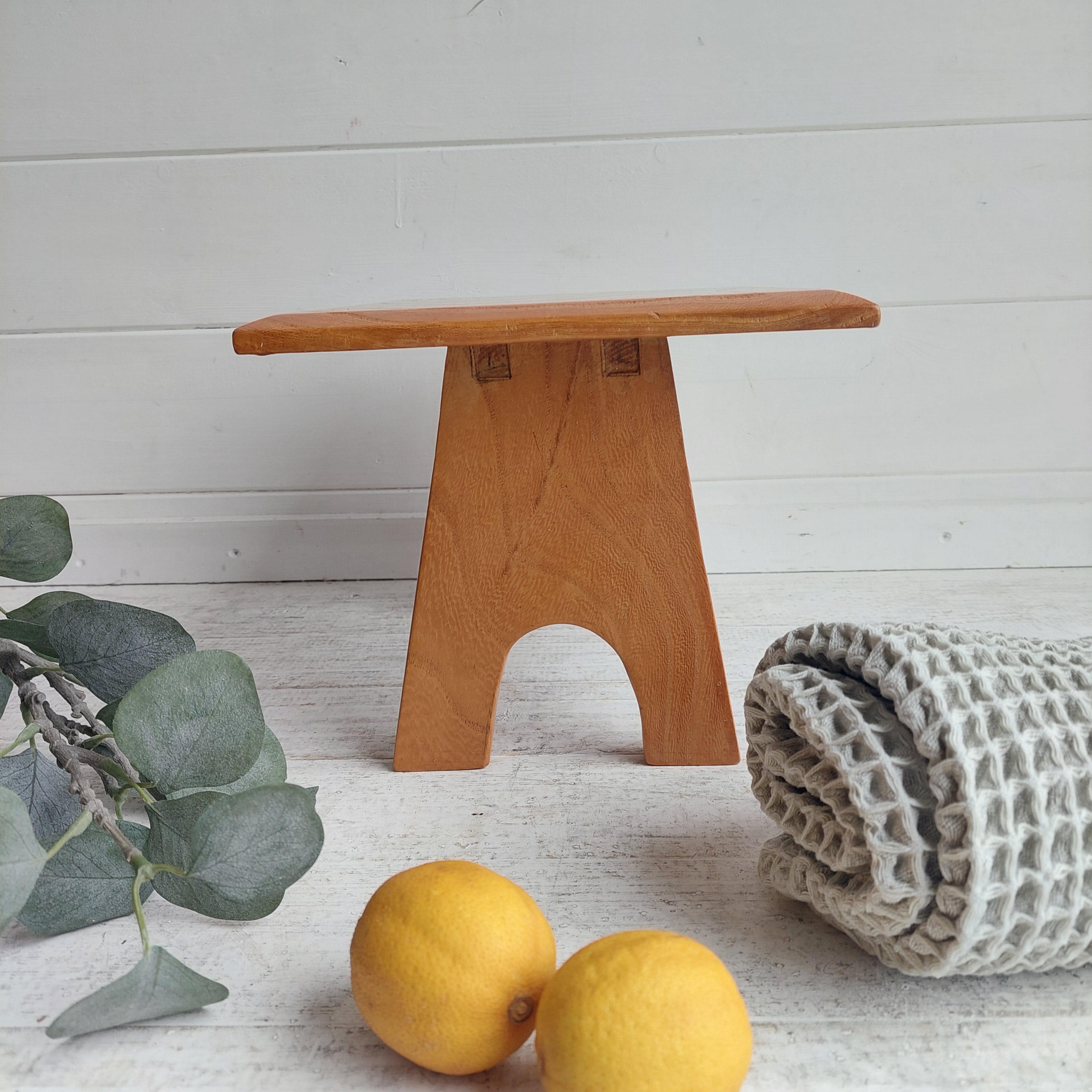 Mid Century Vintage elm low stool footstool step stand, 70s 4