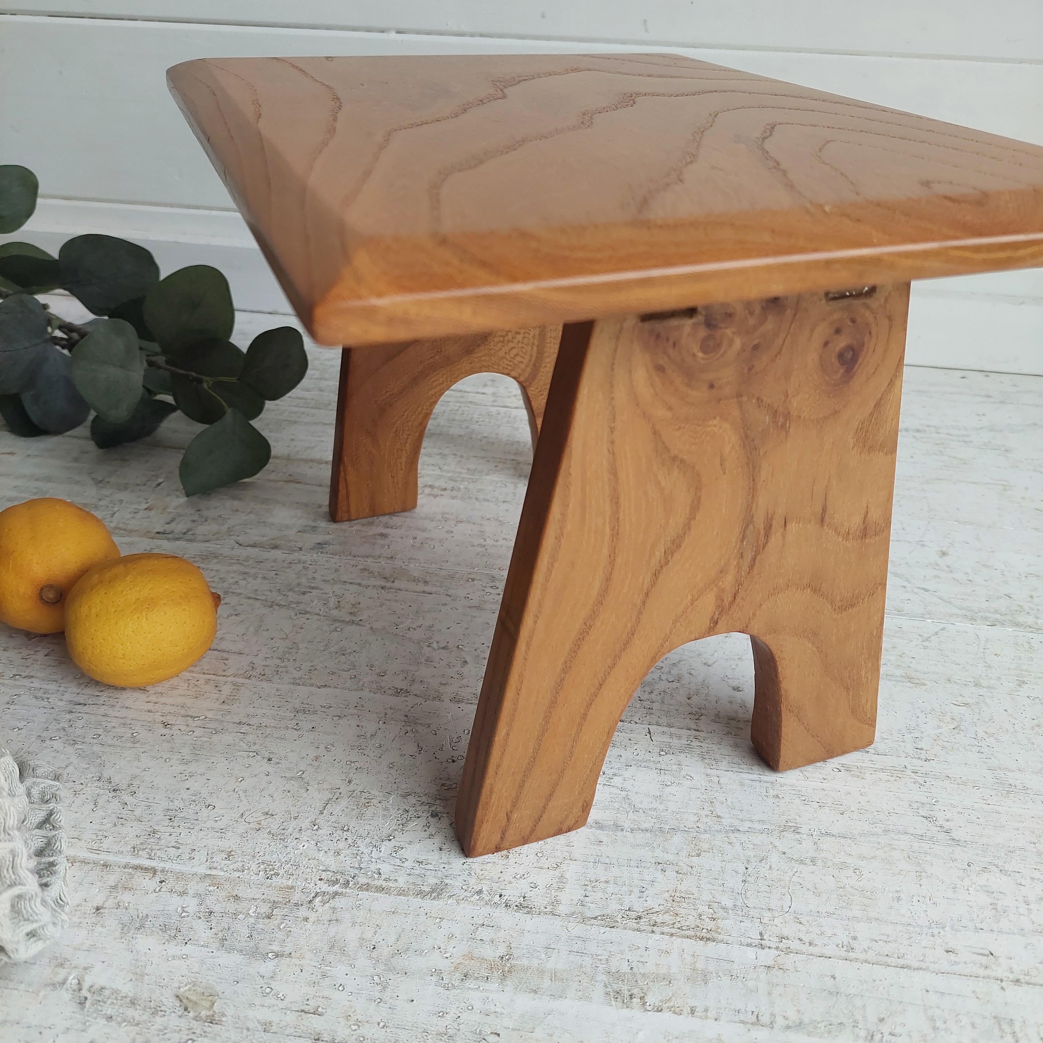 Mid Century Vintage elm low stool footstool step stand, 70s 10