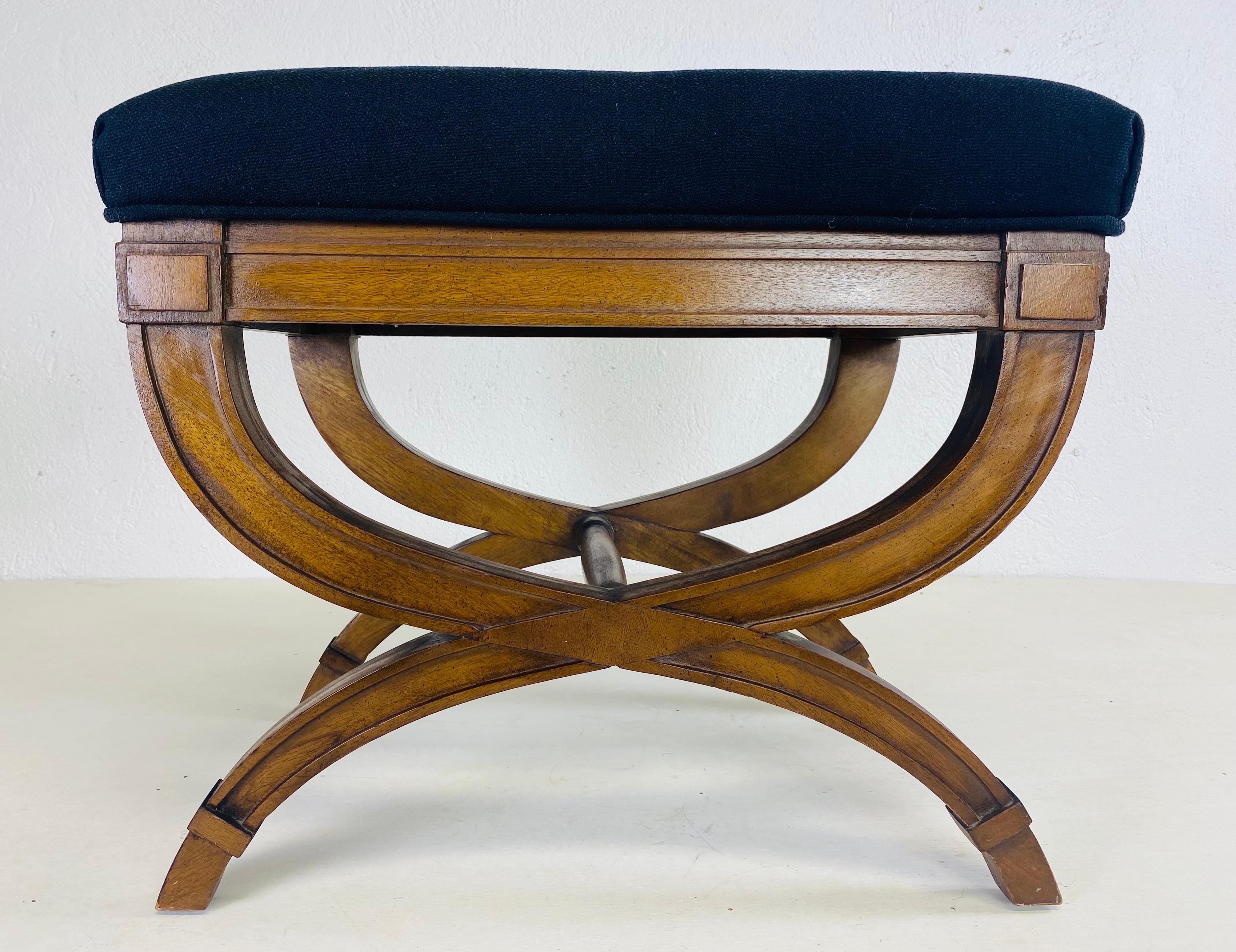 Midcentury Vintage Empire Inspired Newly Upholstered Bench For Sale 4
