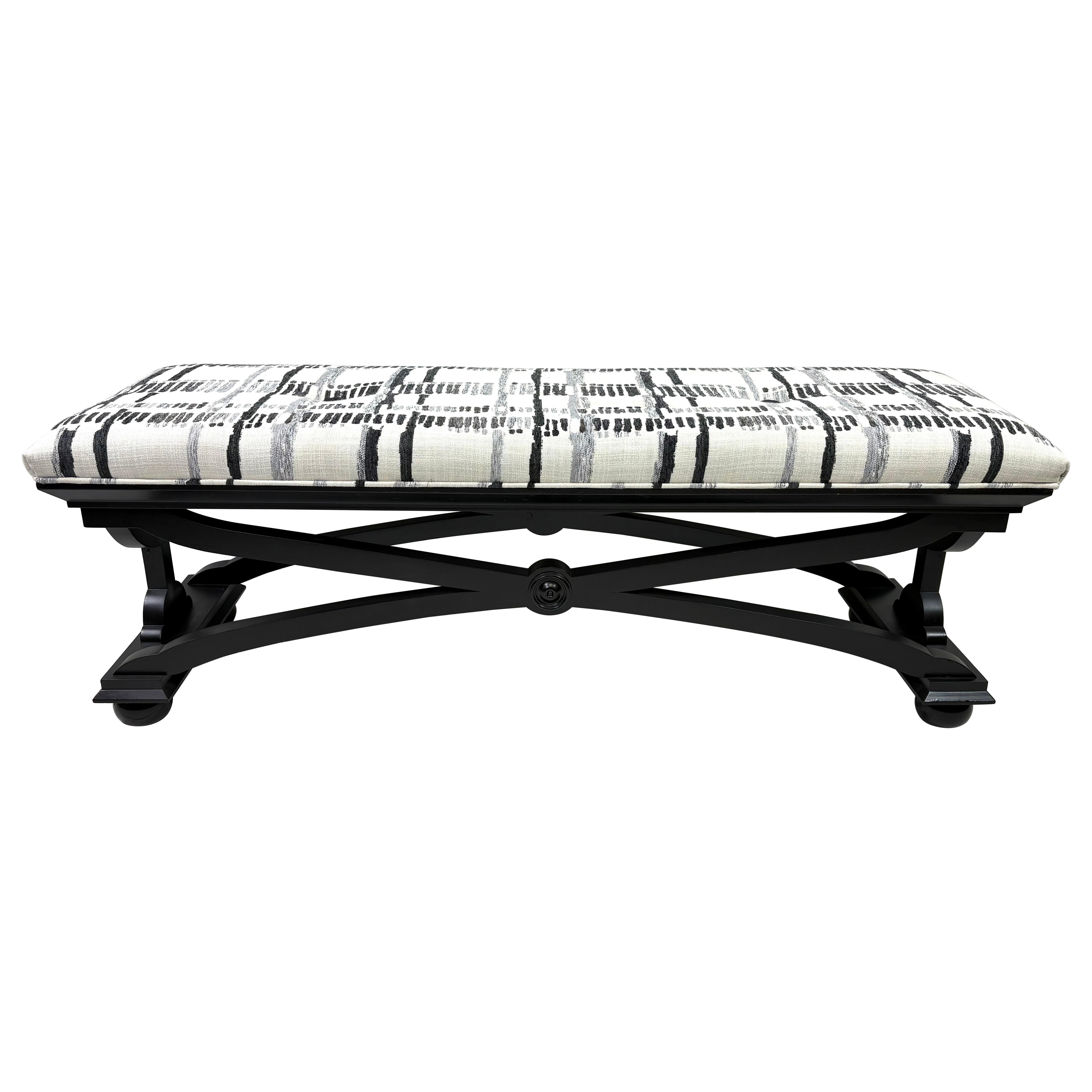 Mid-century vintage empire inspired newly upholstered bench For Sale