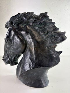 Mid-century vintage equestrian plaster horse bust sculpture