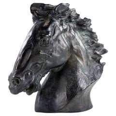 Mid-century vintage equestrian plaster horse bust sculpture