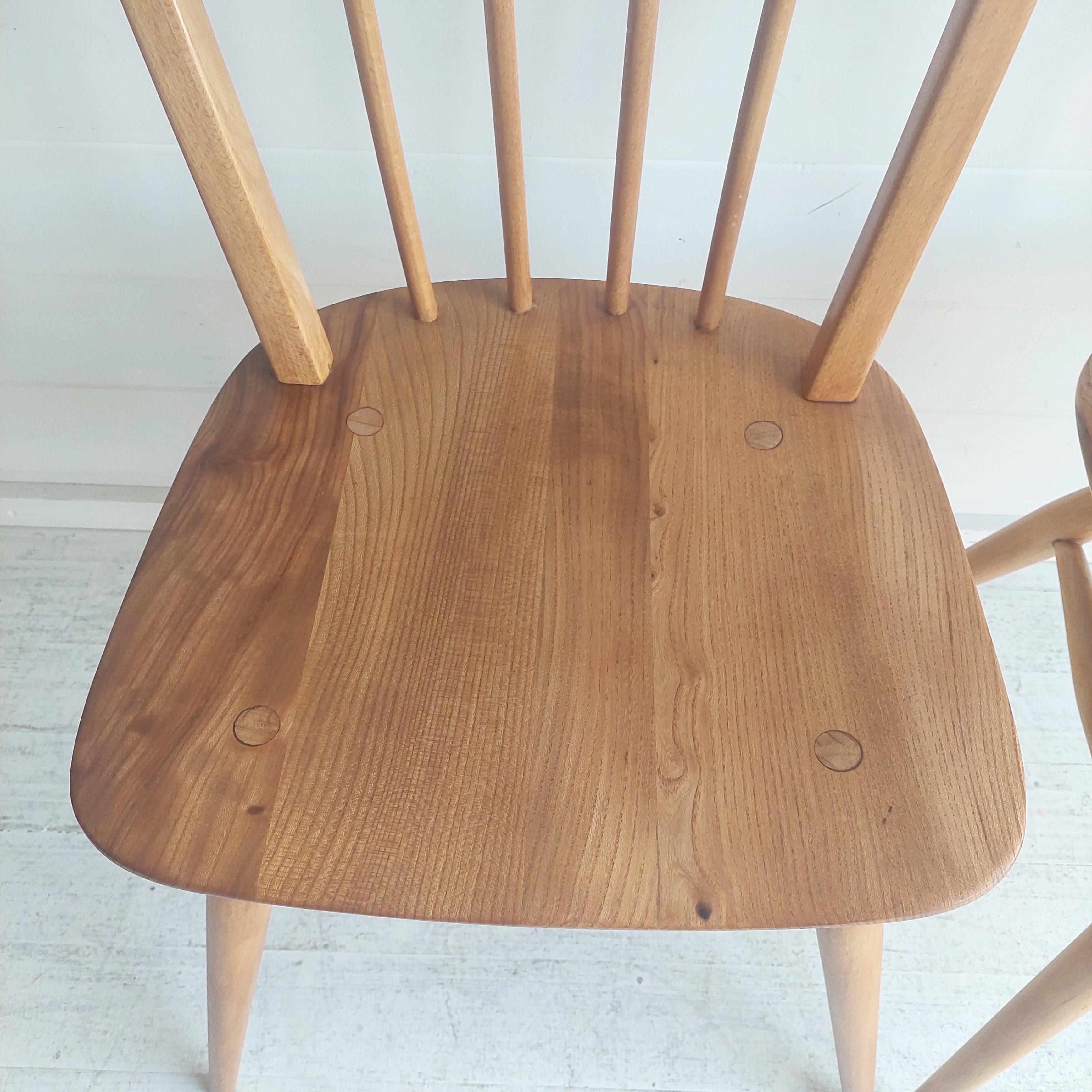 Mid Century Vintage Ercol Blonde Dining Chairs Model 400, 1960's Set of 2 7