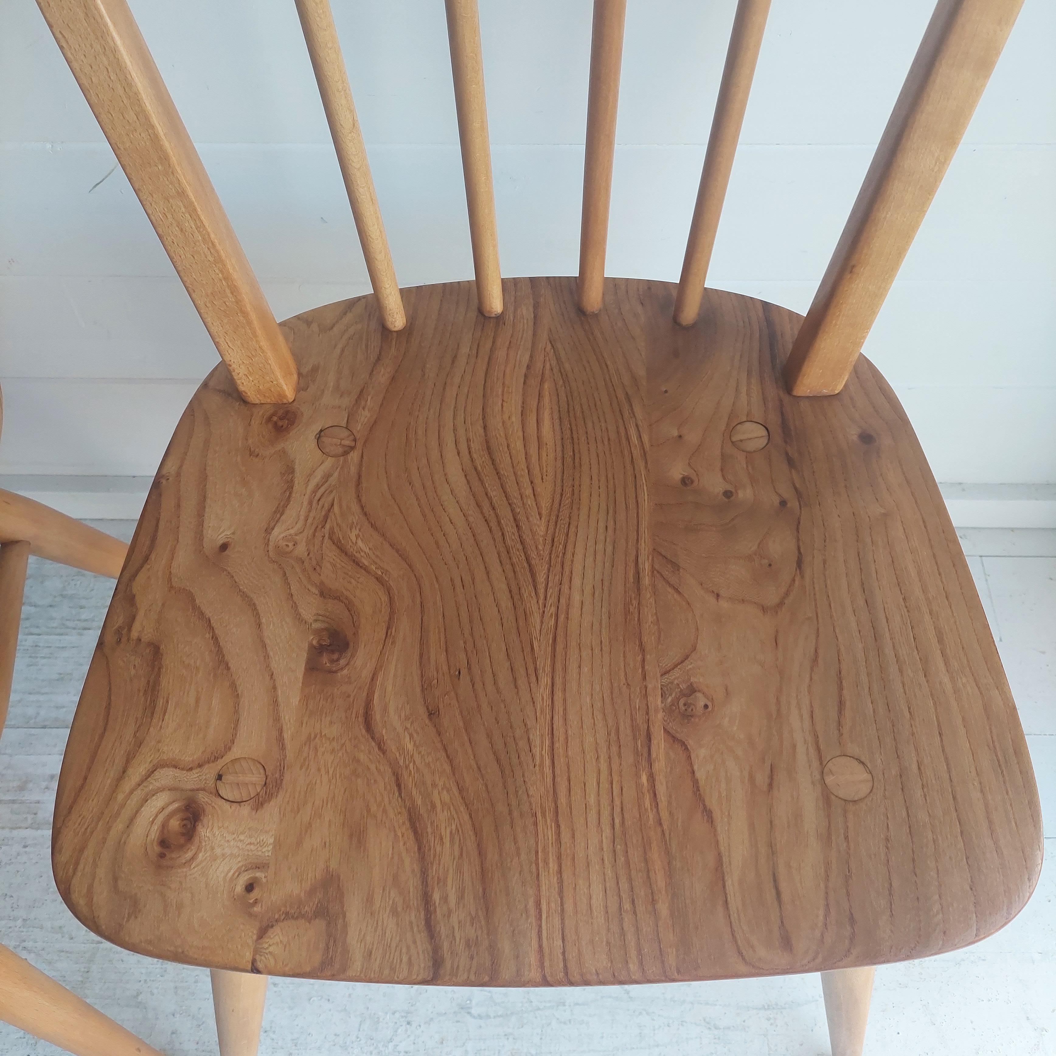 Mid Century Vintage Ercol Blonde Dining Chairs Model 400, 1960's Set of 2 8