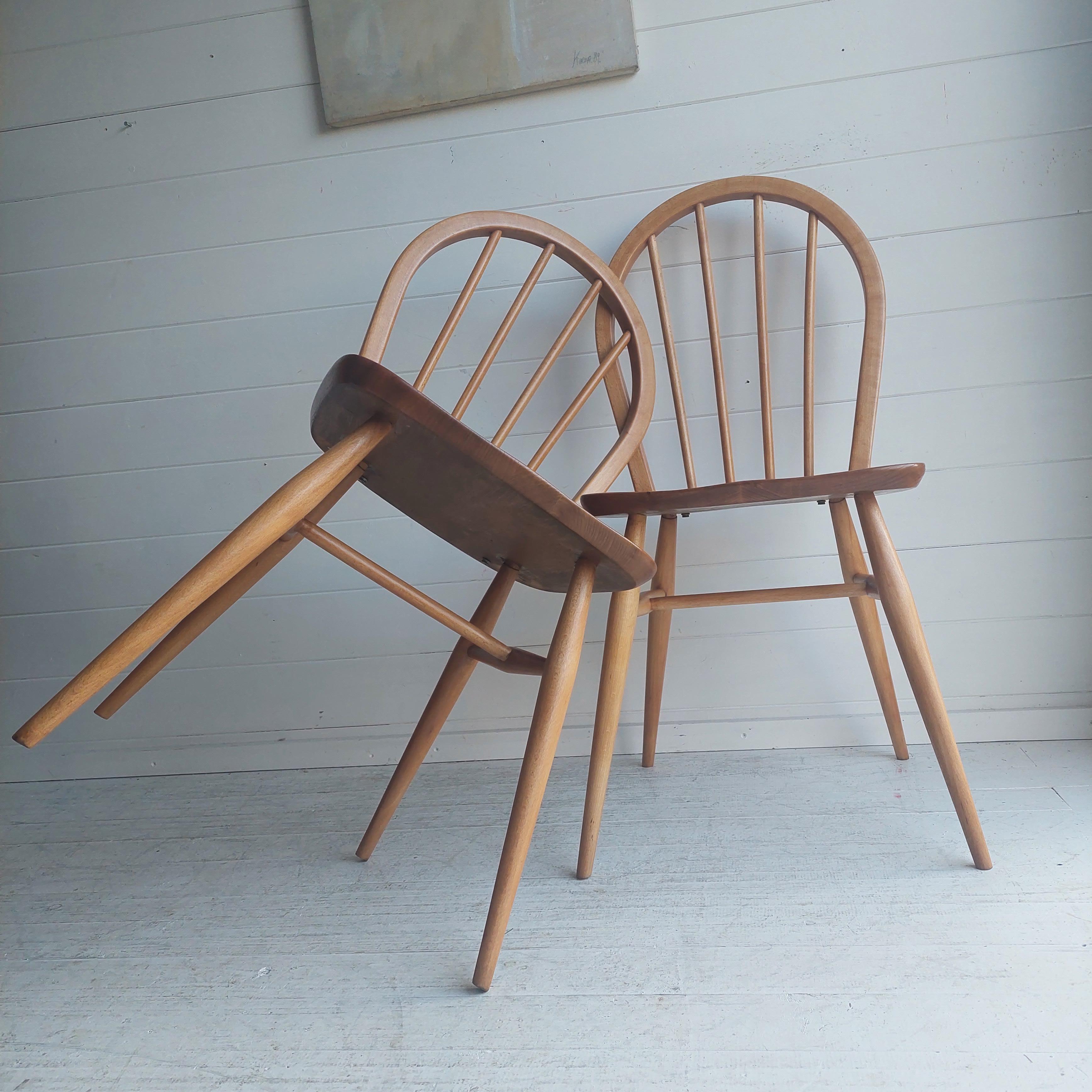 Mid Century Vintage Ercol Blonde Dining Chairs Model 400, 1960's Set of 2 In Good Condition In Leamington Spa, GB