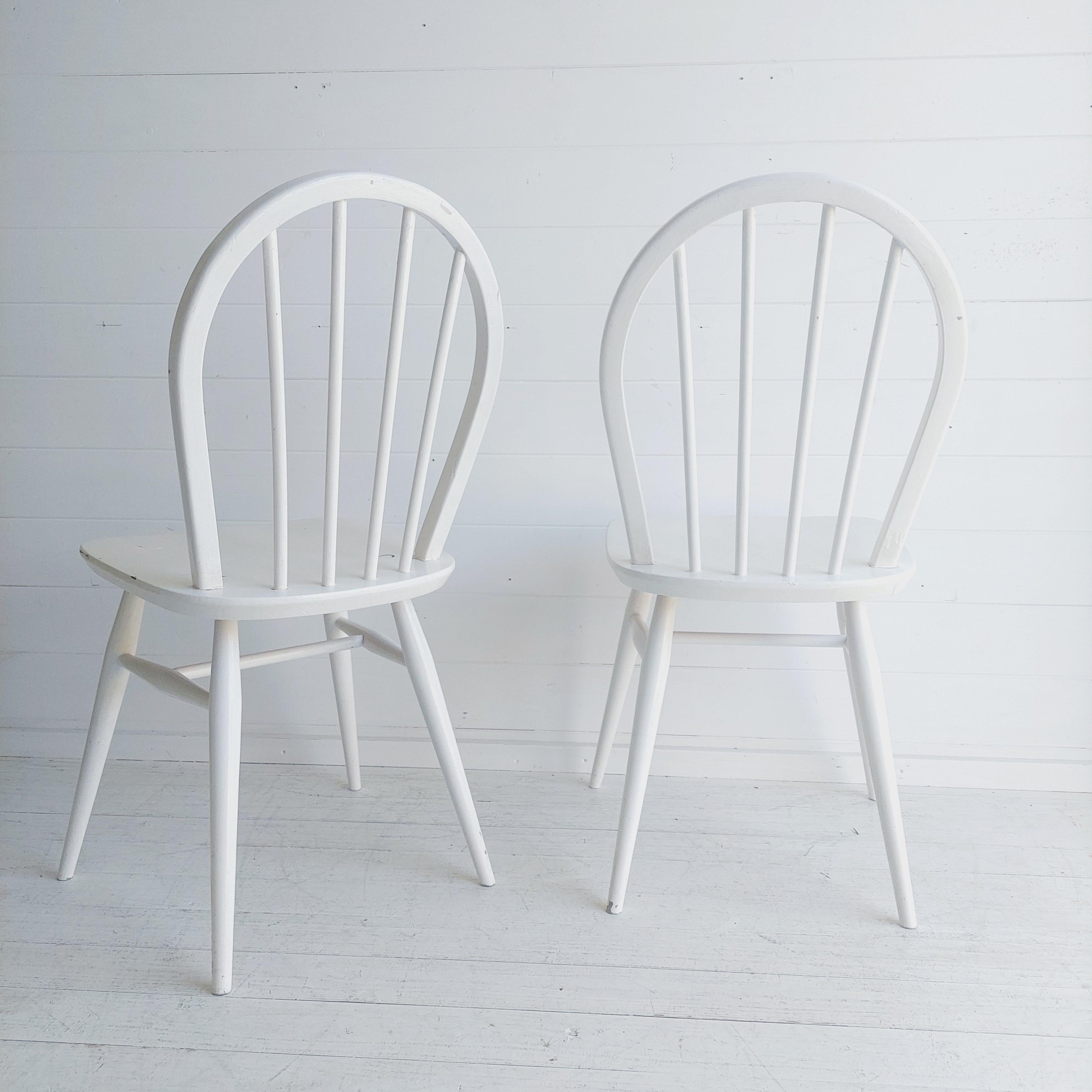 Painted Mid Century Vintage Ercol Hoop Backed Dining Chairs Model 400, 1960's Set Of 2 For Sale