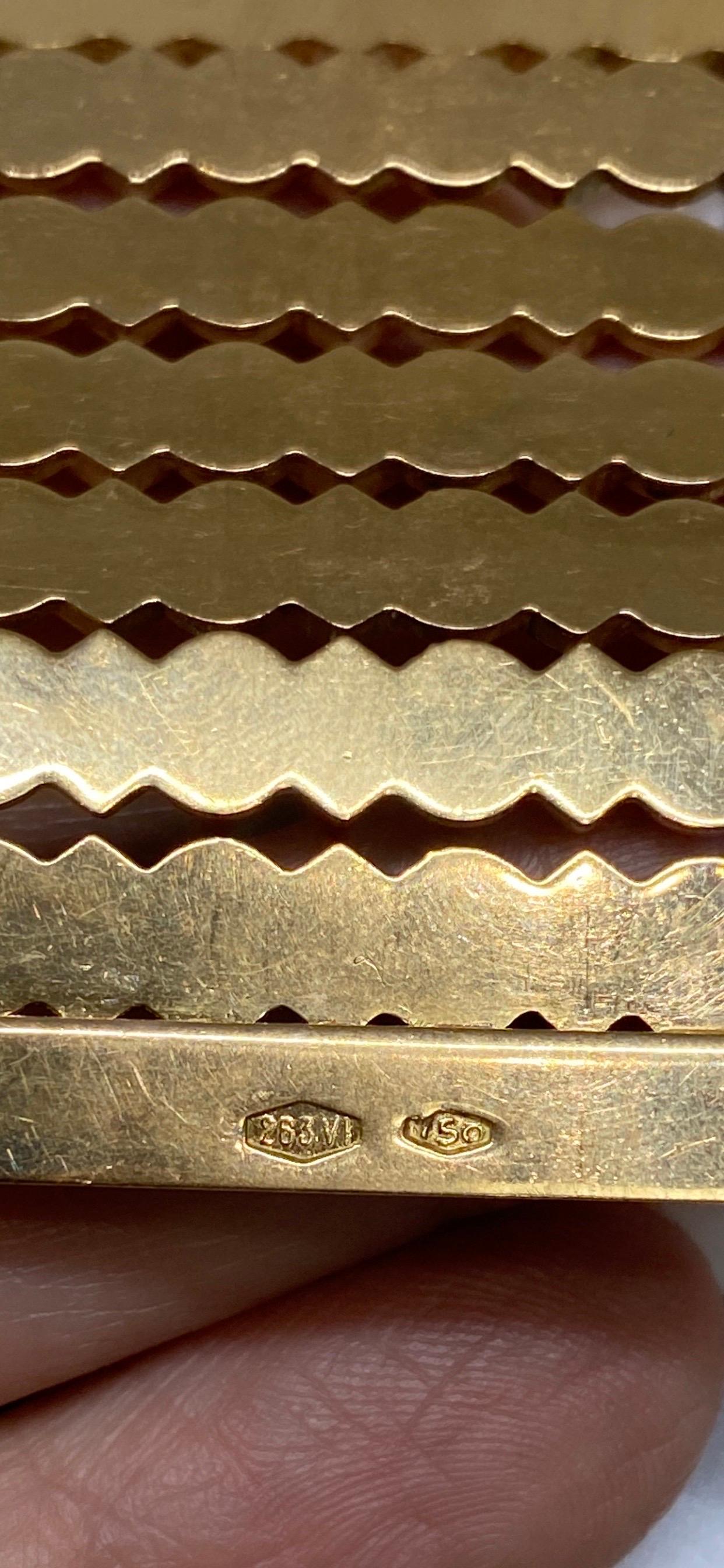 Mid Century Vintage Extra Wide 18k Yellow Gold Geometric Link Italian Bracelet 6