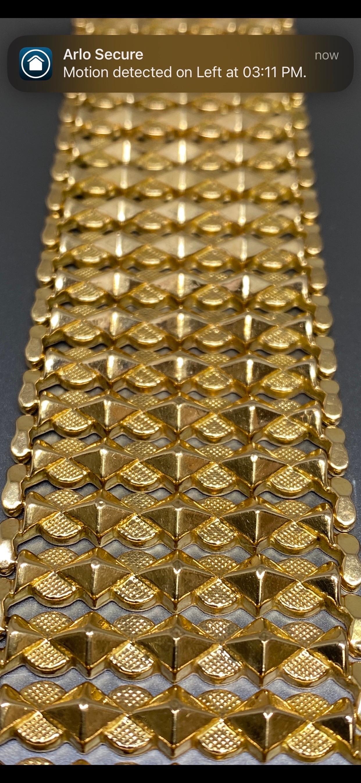 Mid Century Vintage Extra Wide 18k Yellow Gold Geometric Link Italian Bracelet 4