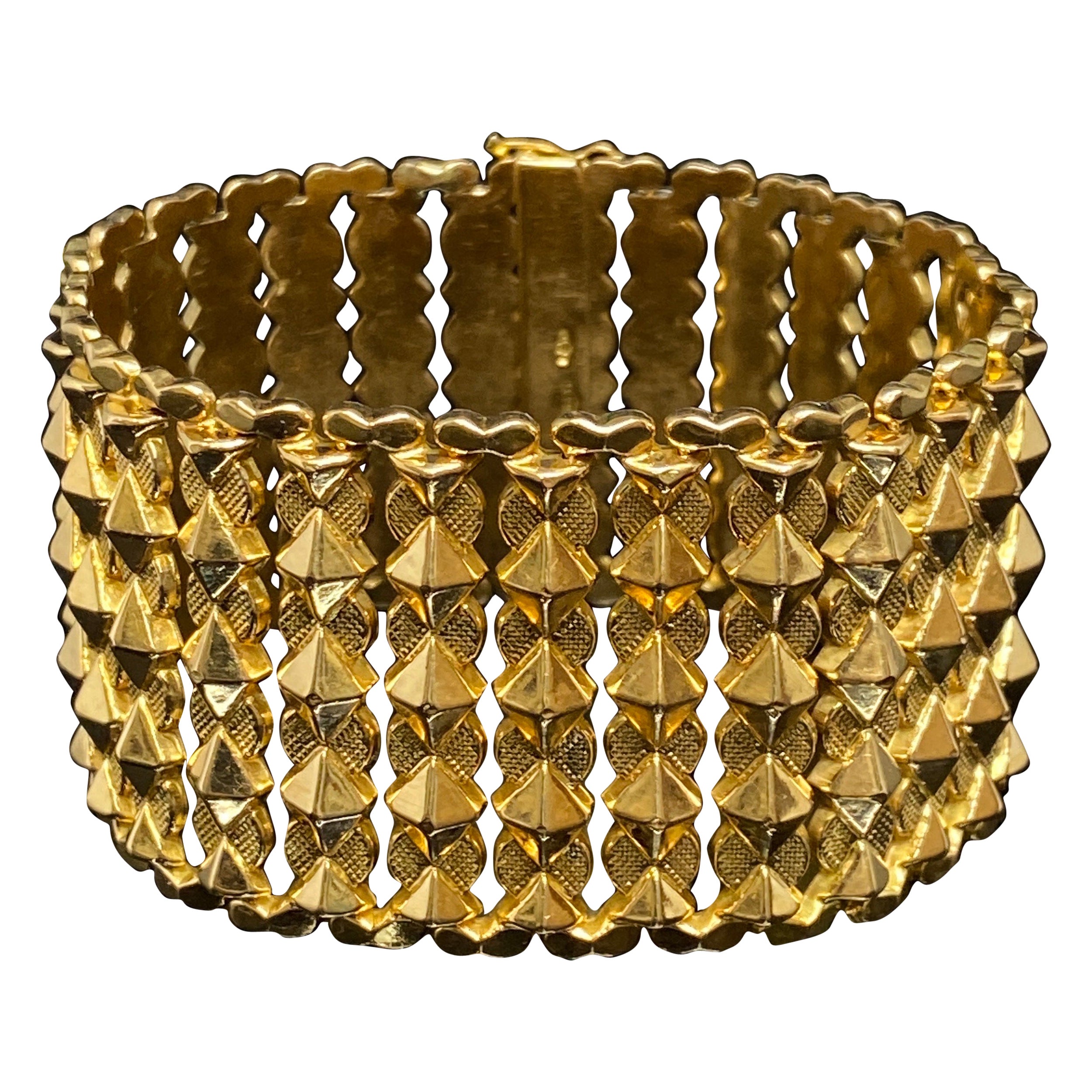 Mid Century Vintage Extra Wide 18k Gelbgold Geometrische Link Italienisch Armband