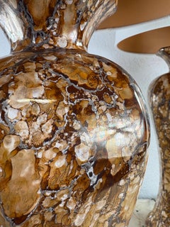 Mid-century vintage faux marble pottery table lamps/pair