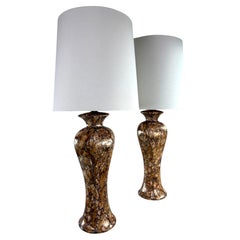 Mid-century vintage faux marble pottery table lamps/pair
