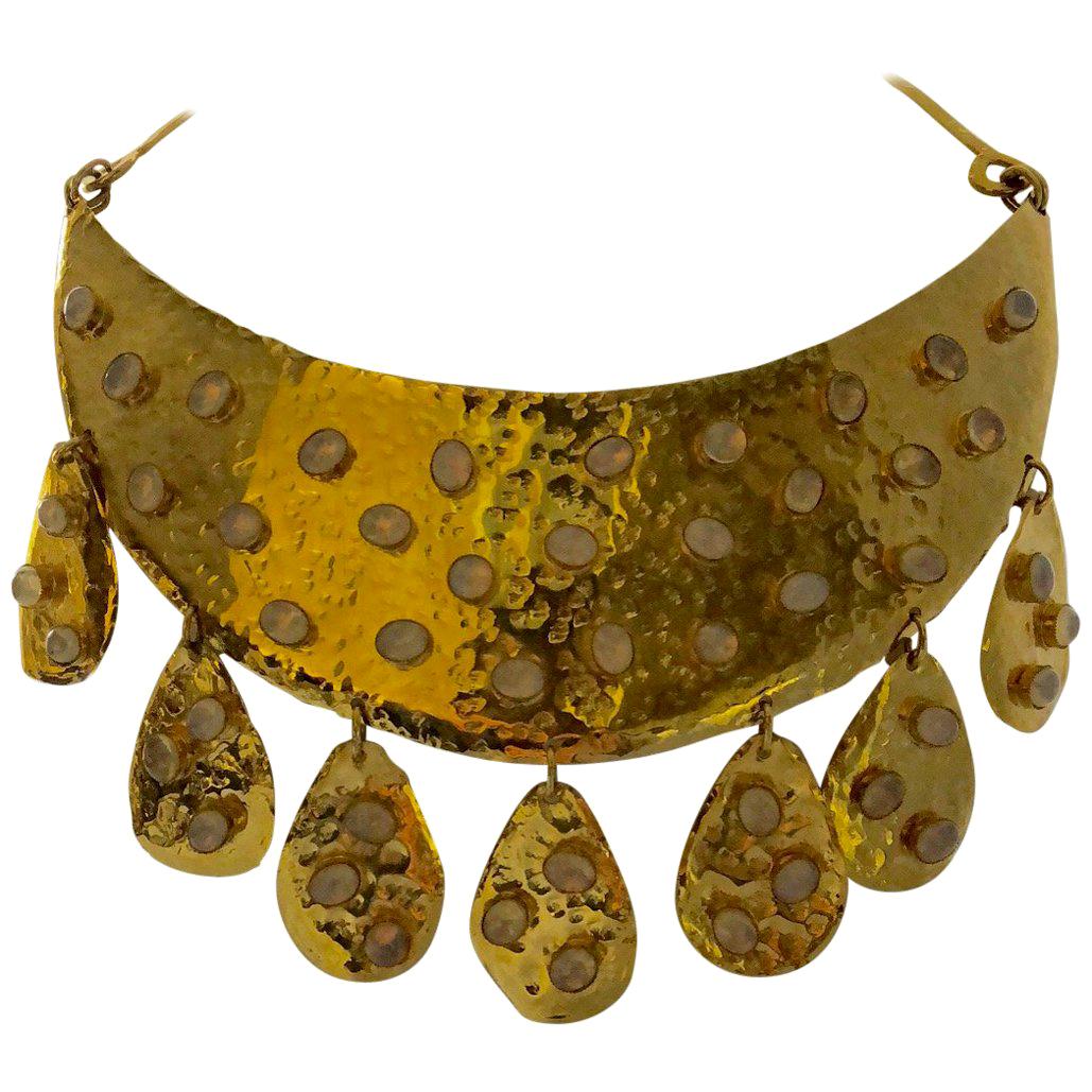 Mid-Century Vintage Faux Opal Statement Necklace 