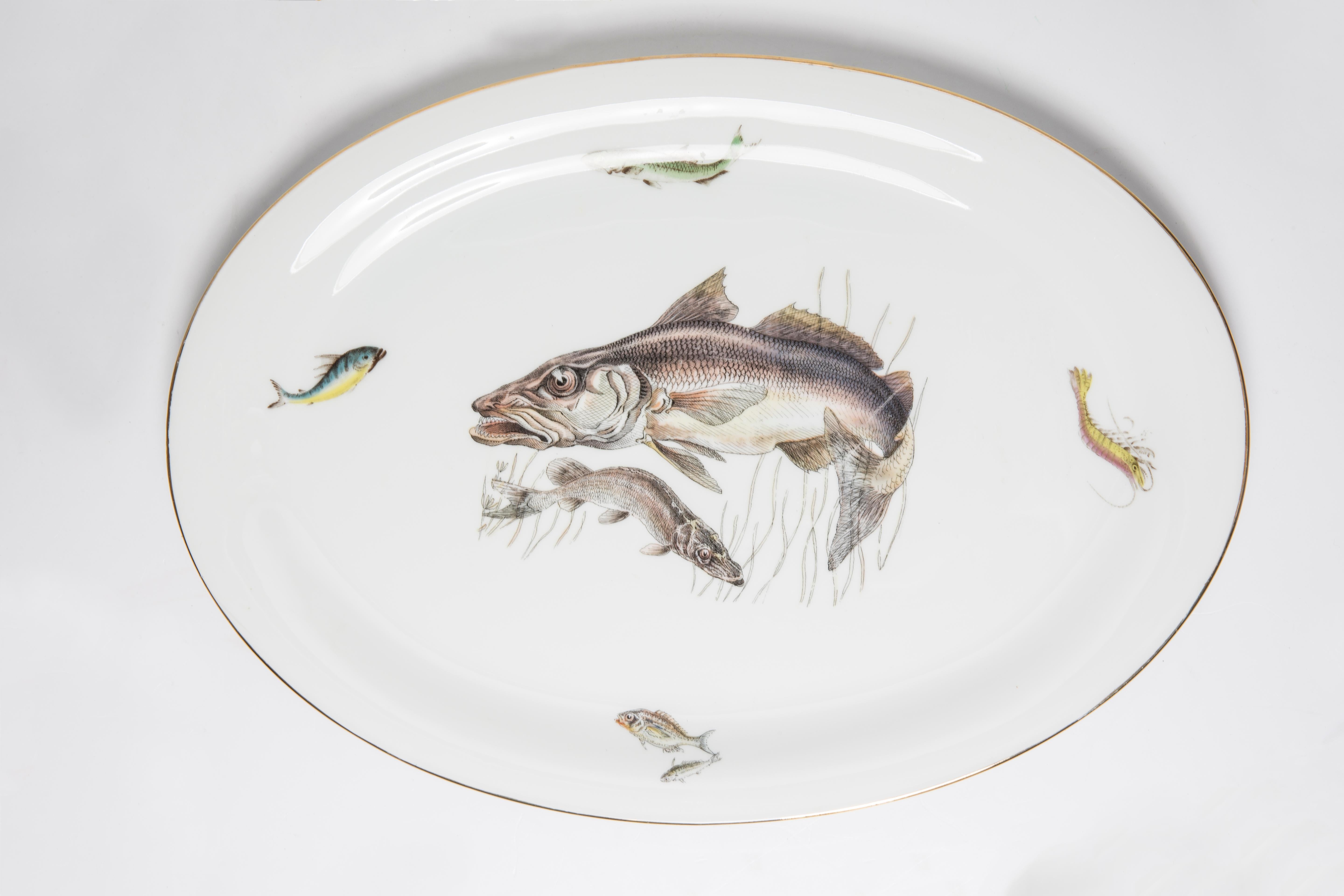 Mid Century Vintage Fishes Decorative Porcelain Plate, Bavaria, Germany, 1970s In Good Condition For Sale In 05-080 Hornowek, PL