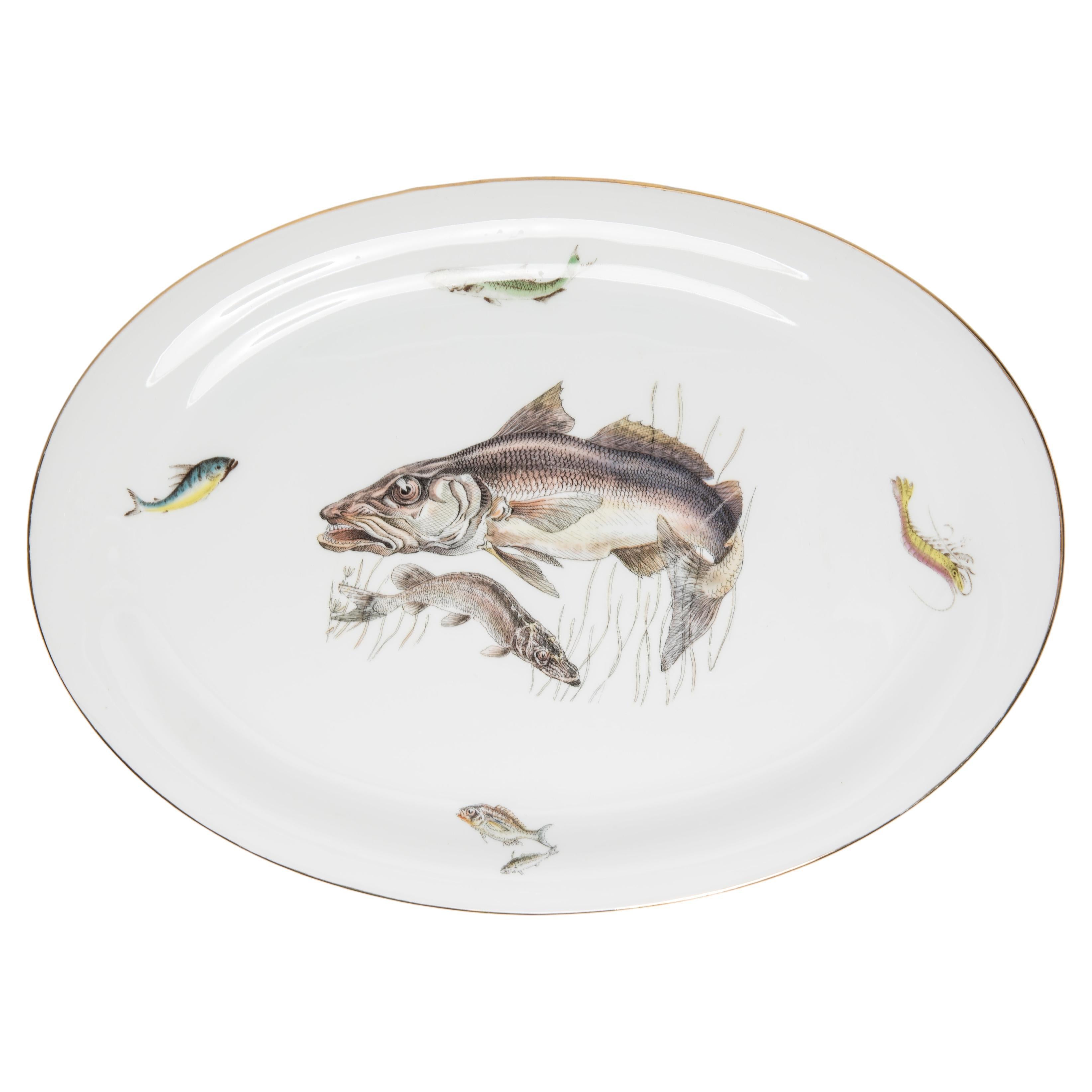 Mid Century Vintage Fishes Decorative Porcelain Plate, Bavaria, Germany, 1970s For Sale