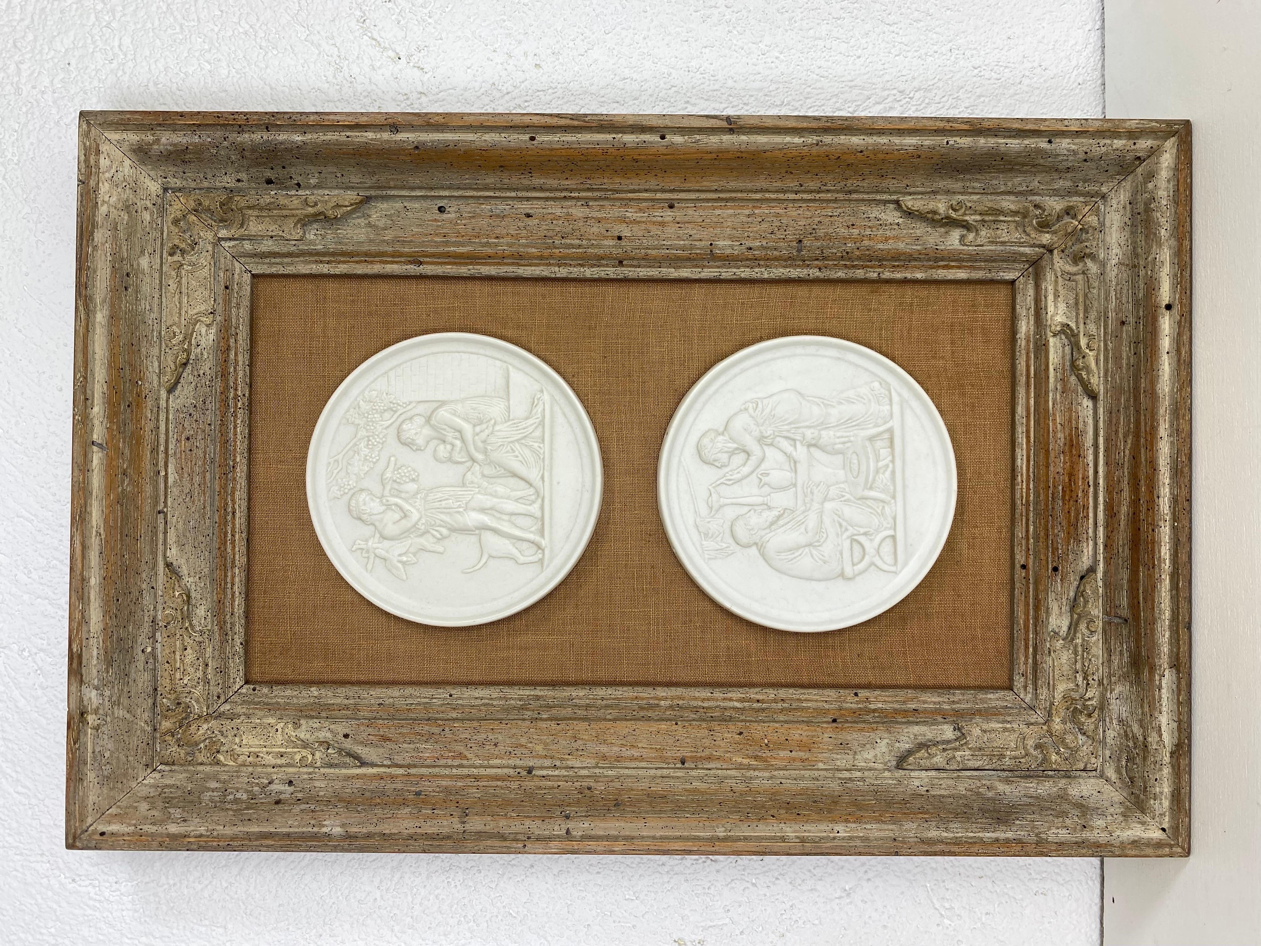 German Mid century vintage framed royal Copenhagen bisque medallions/Taglio’s For Sale