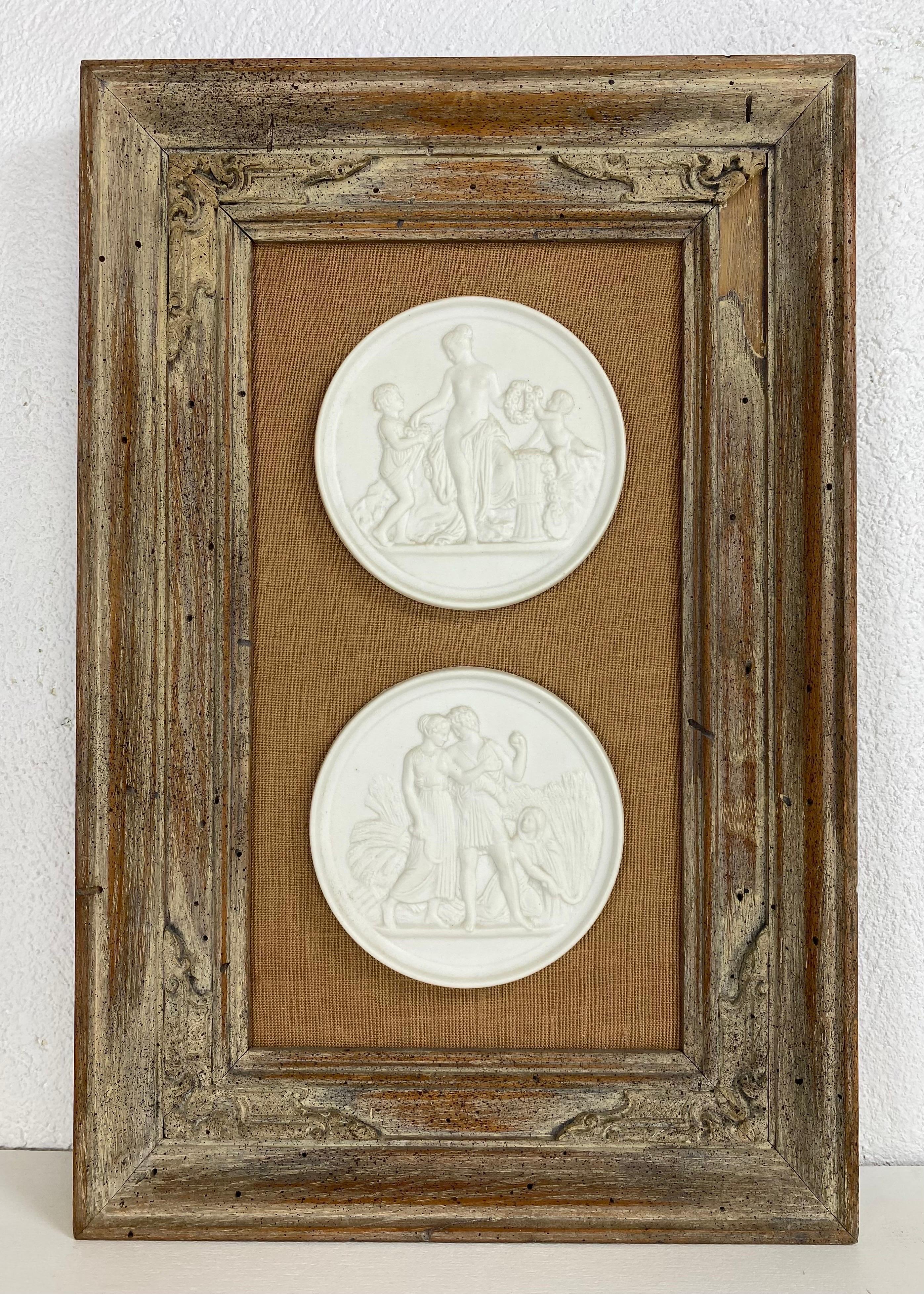 Hand-Crafted Mid century vintage framed royal Copenhagen bisque medallions/Taglio’s For Sale