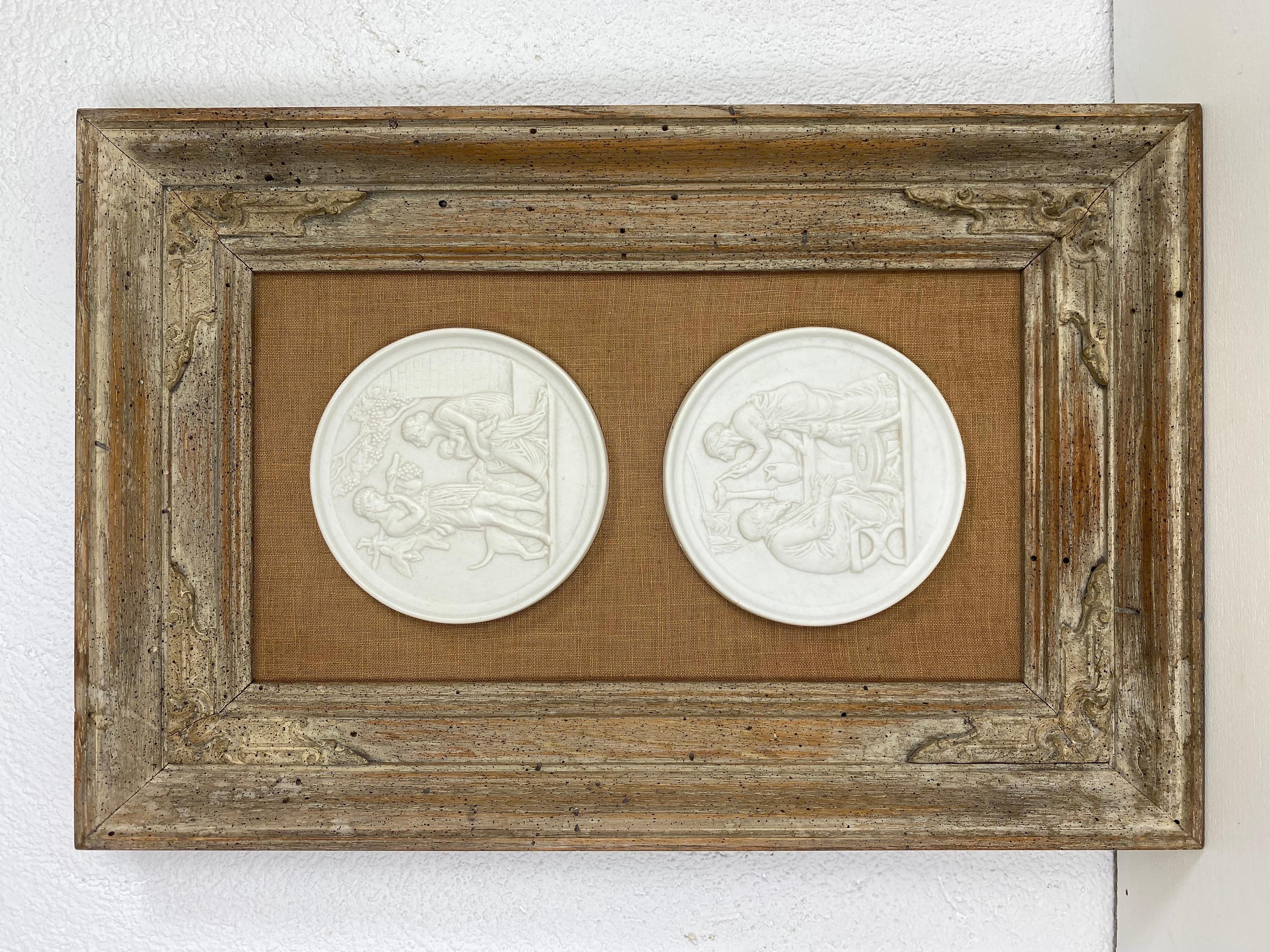 Late 20th Century Mid century vintage framed royal Copenhagen bisque medallions/Taglio’s For Sale