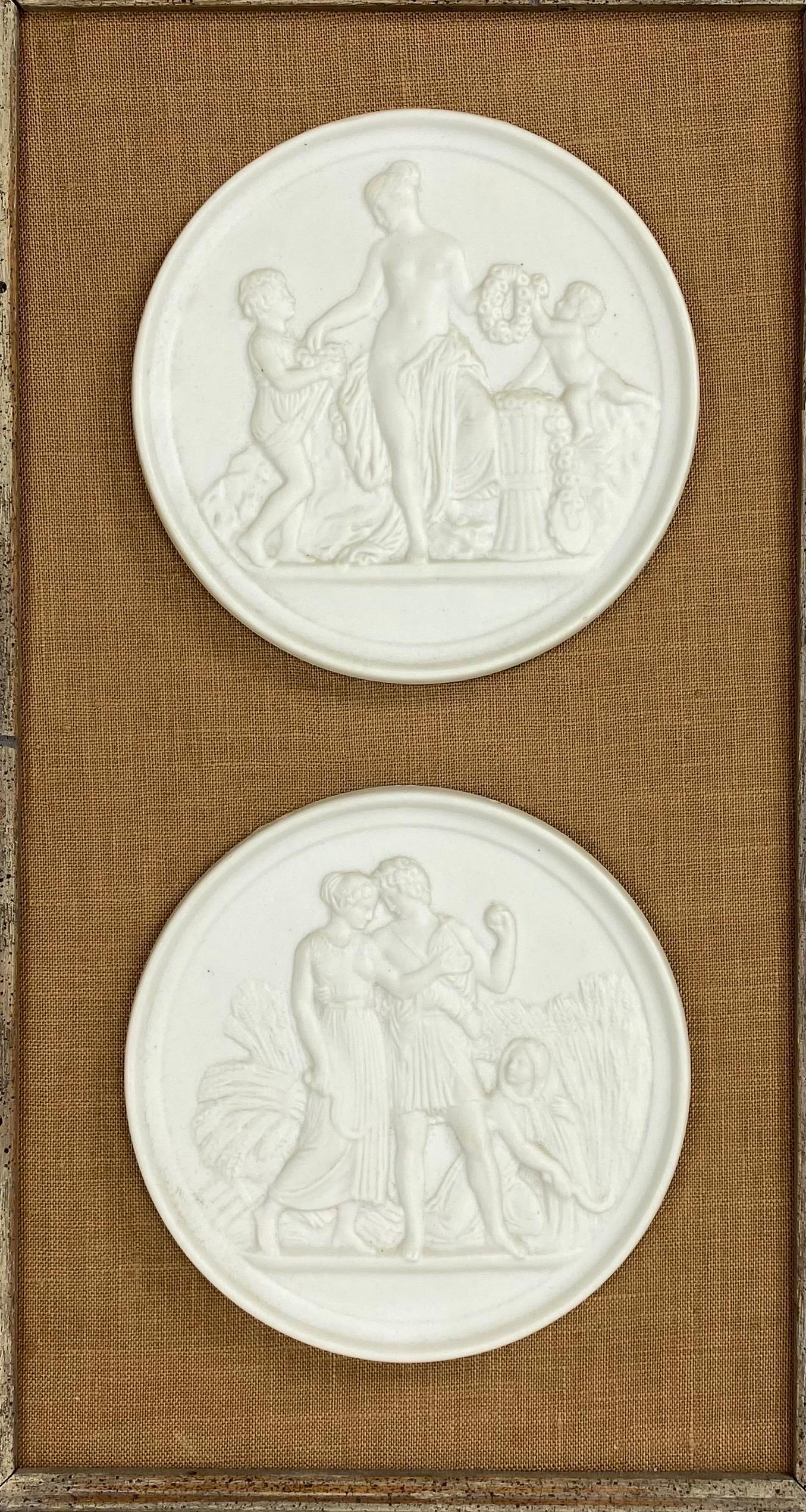 Porcelain Mid century vintage framed royal Copenhagen bisque medallions/Taglio’s For Sale