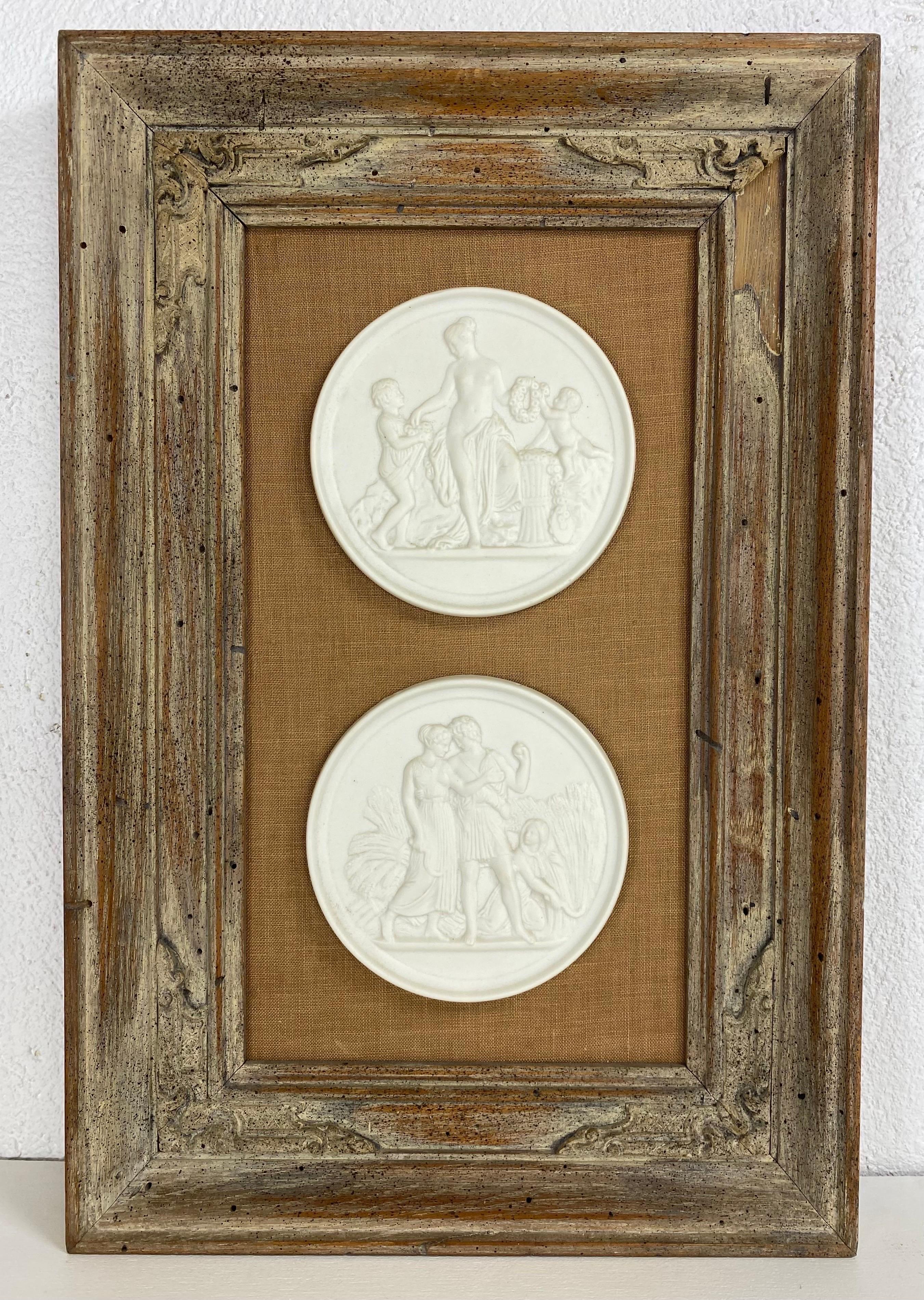 Mid century vintage framed royal Copenhagen bisque medallions/Taglio’s For Sale 1