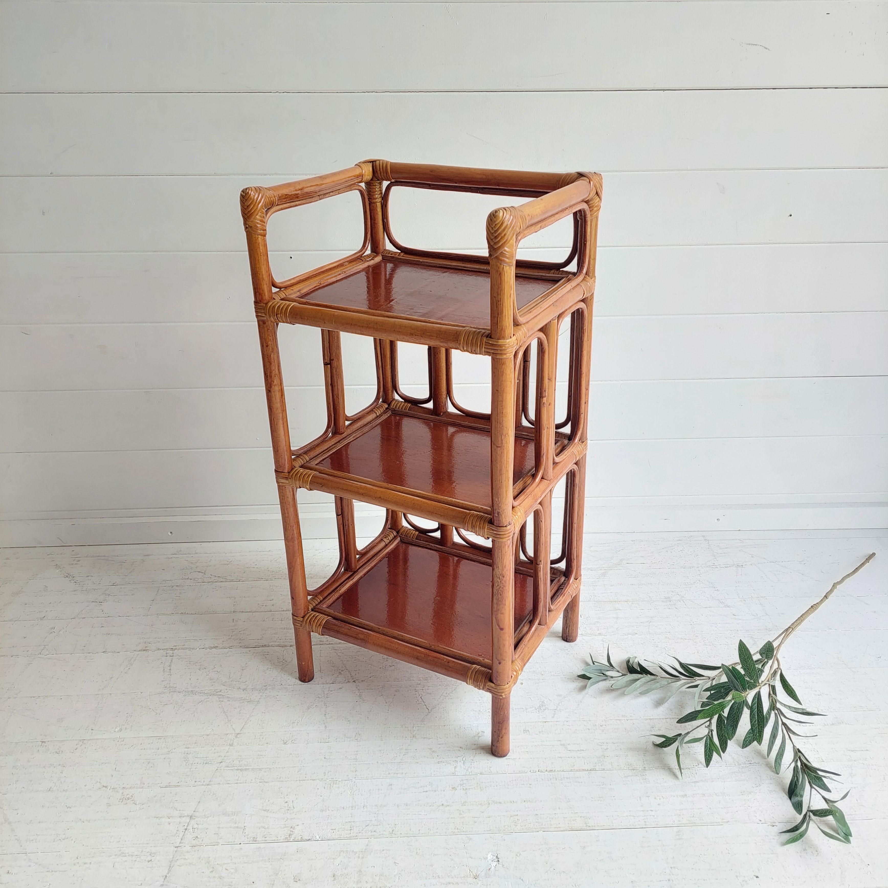 Midcentury Vintage French Bamboo & Rattan 3-Tier Shelf Shelving Unit, 1960s 12