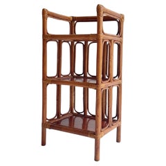 Midcentury Vintage French Bamboo & Rattan 3-Tier Shelf Shelving Unit, 1960s