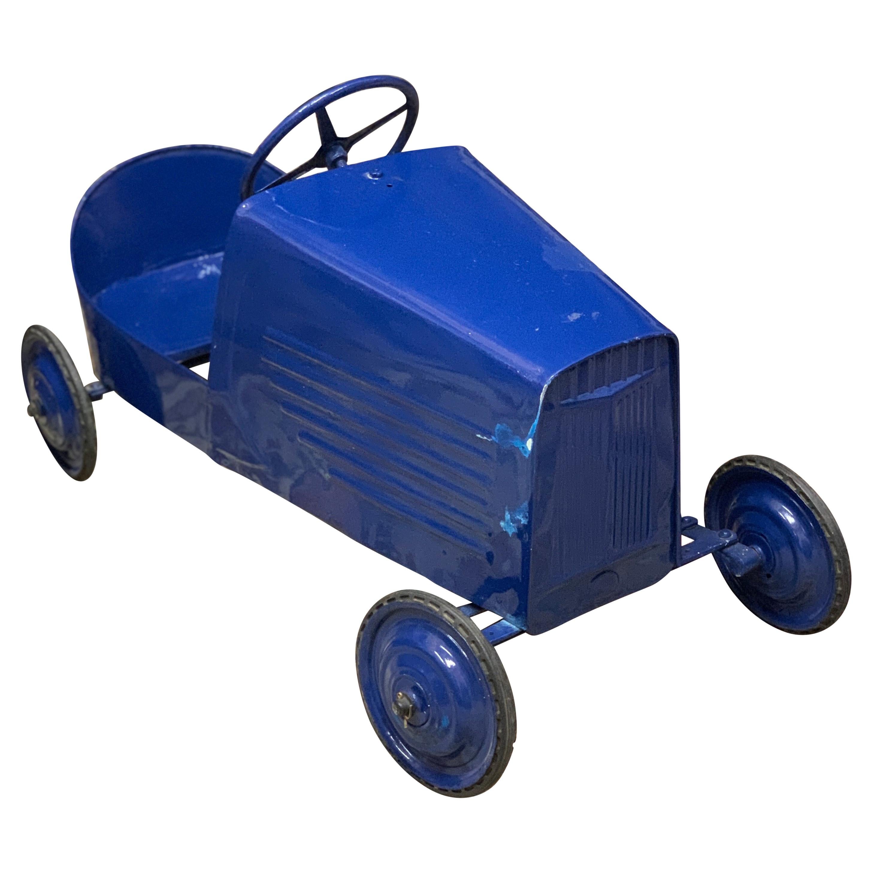 Mid-Century Vintage French Metal Pedal Car in Blue Azure, circa 1950s