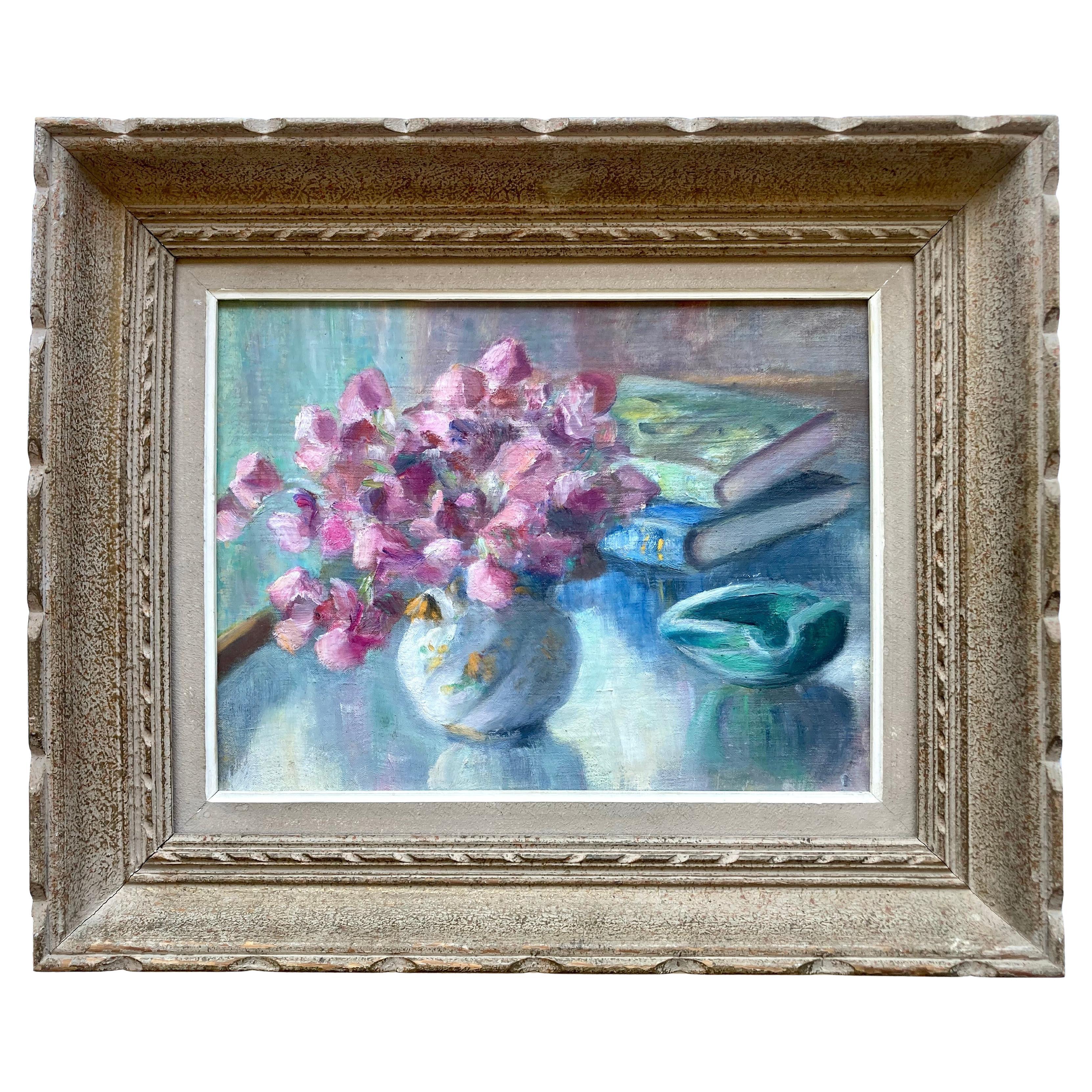 Pittura ad olio originale francese Still-Life della metà del secolo scorso