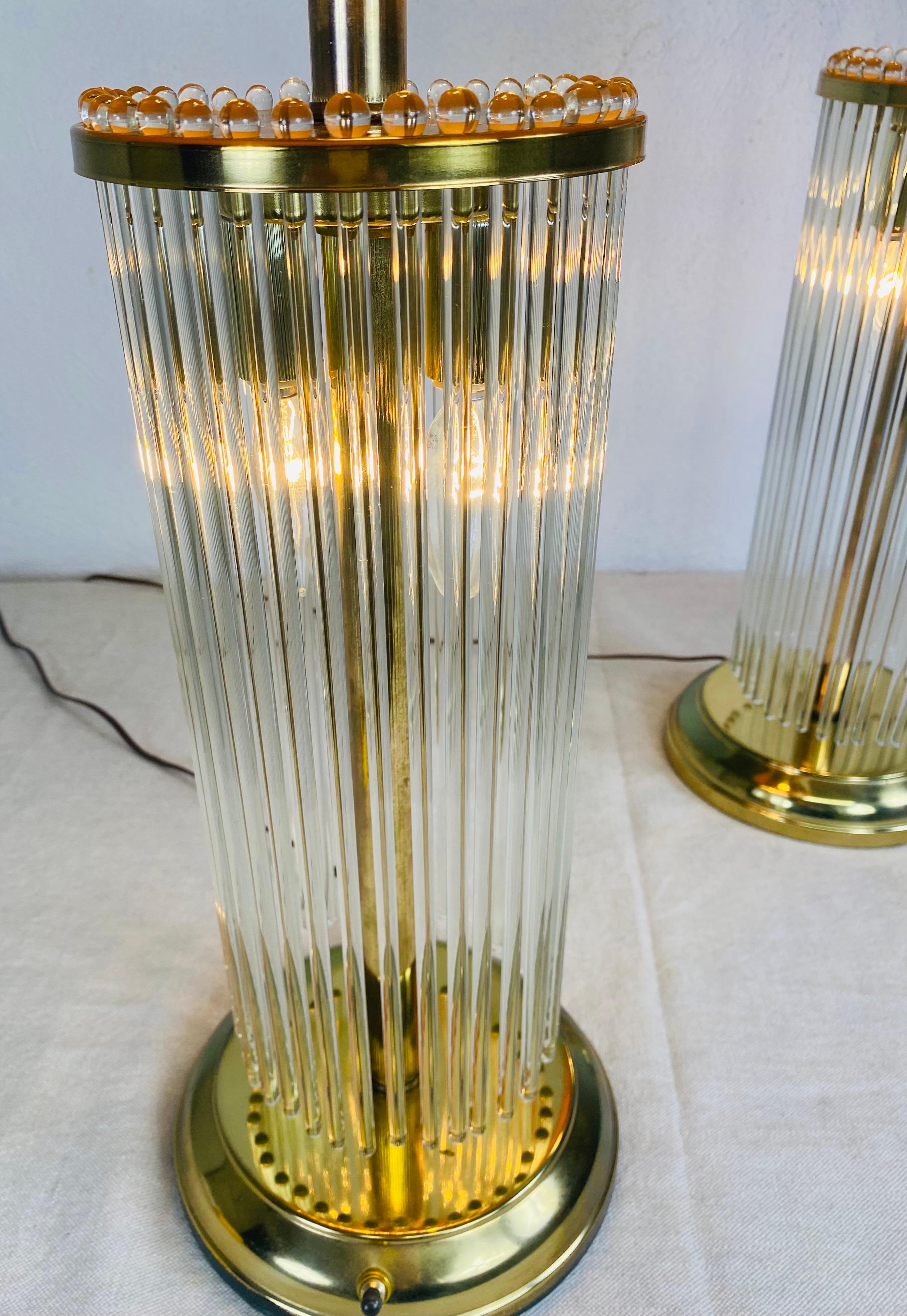 Midcentury Vintage Gaetano Sciolari for Lightolier Glass Rod Lamps/a Pair In Good Condition For Sale In Allentown, PA
