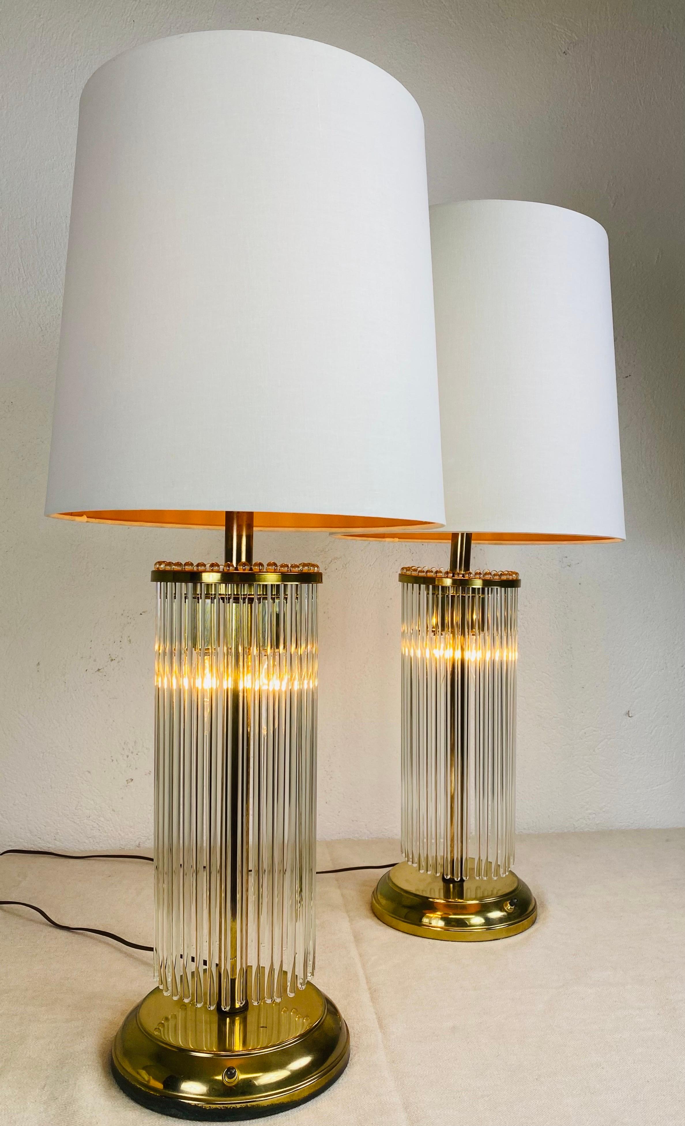 Late 20th Century Midcentury Vintage Gaetano Sciolari for Lightolier Glass Rod Lamps/a Pair For Sale