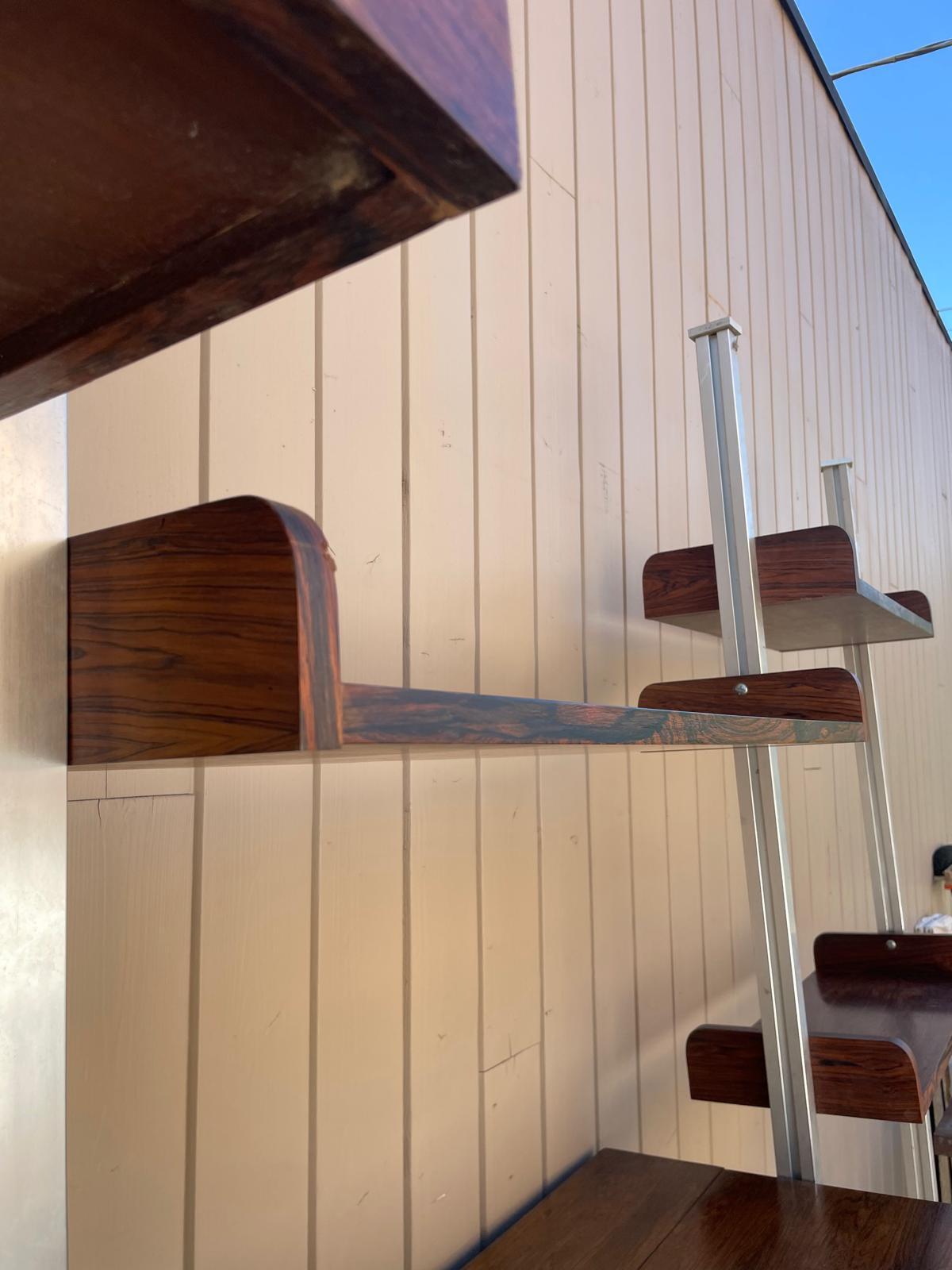 Mid-century Vintage Georges Nelson Style Teak and Chromed Metal Shelf For Sale 11