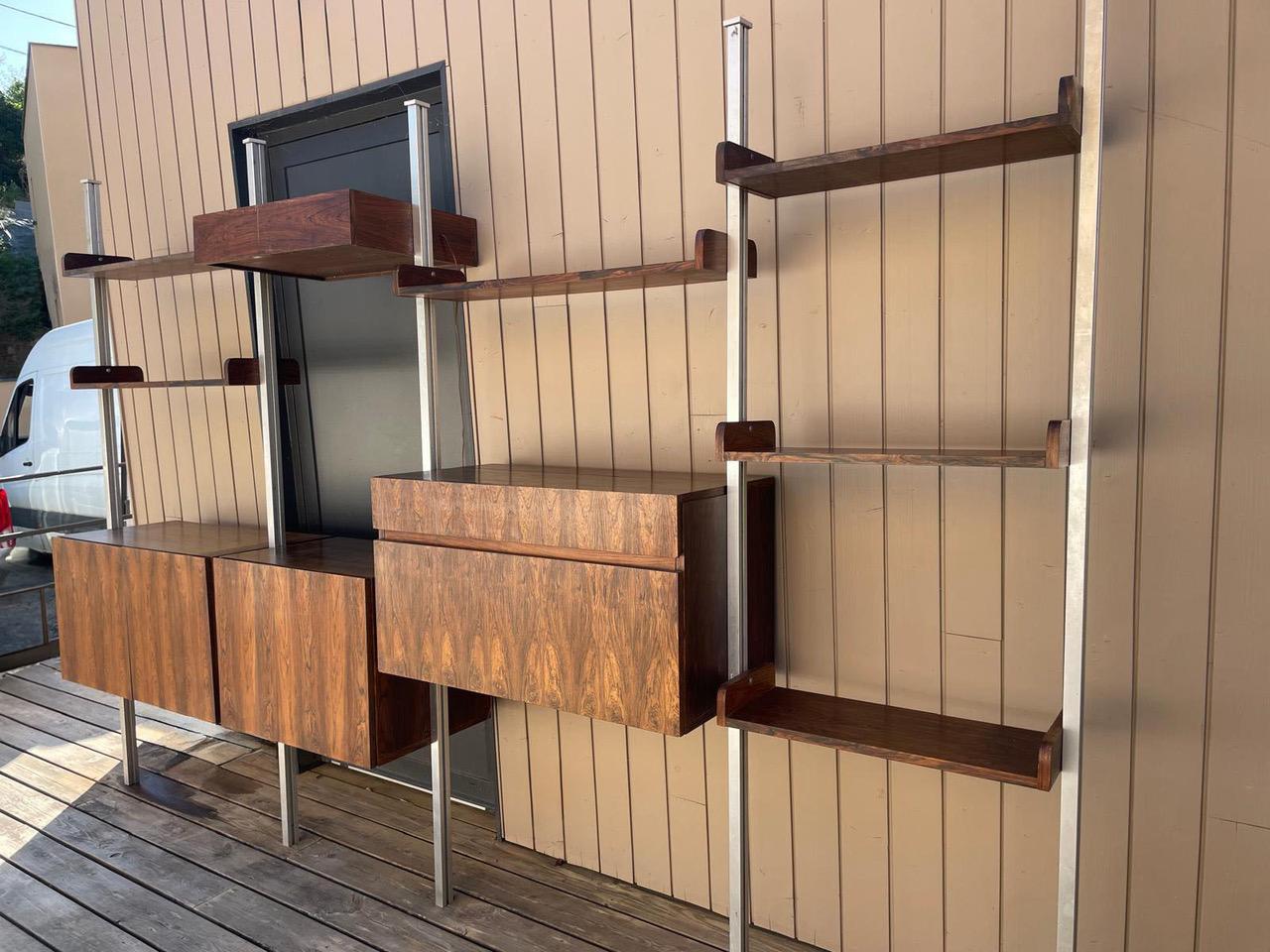 Mid-century Vintage Georges Nelson Style Teak and Chromed Metal Shelf For Sale 12