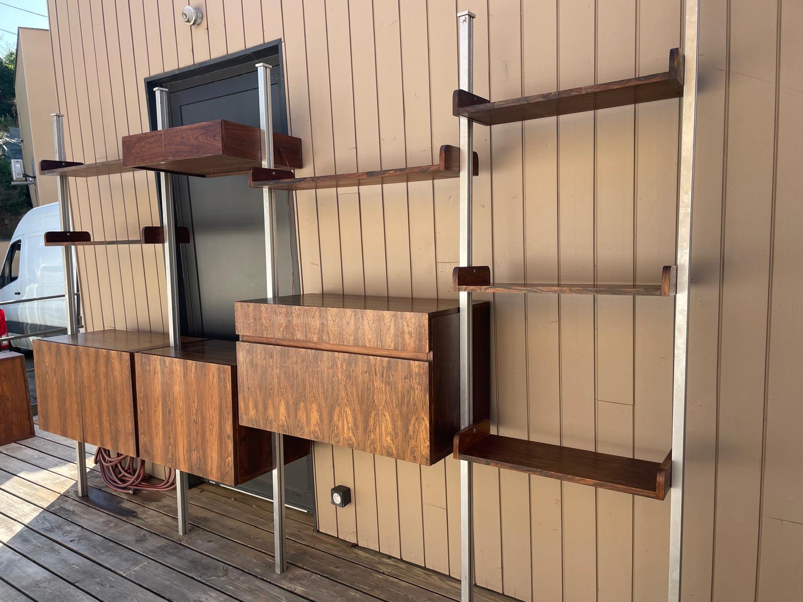 Mid-century Vintage Georges Nelson Style Teak and Chromed Metal Shelf For Sale 13