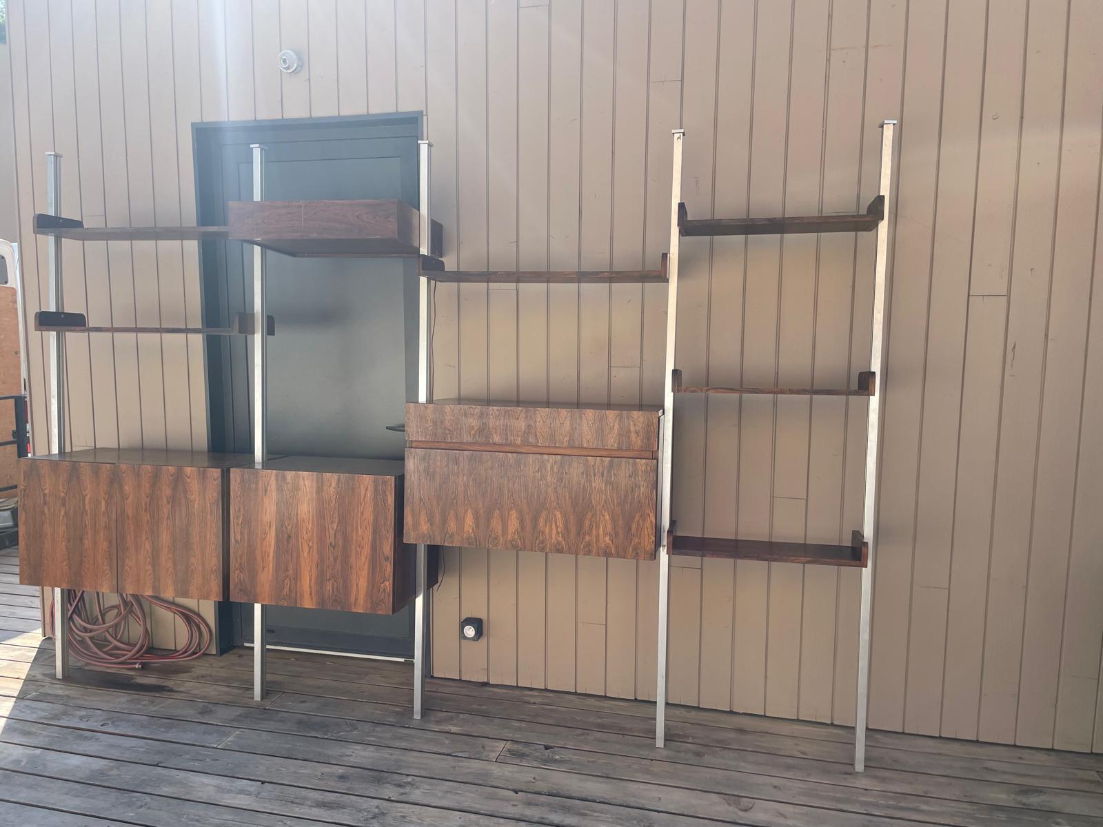 American Mid-century Vintage Georges Nelson Style Teak and Chromed Metal Shelf For Sale
