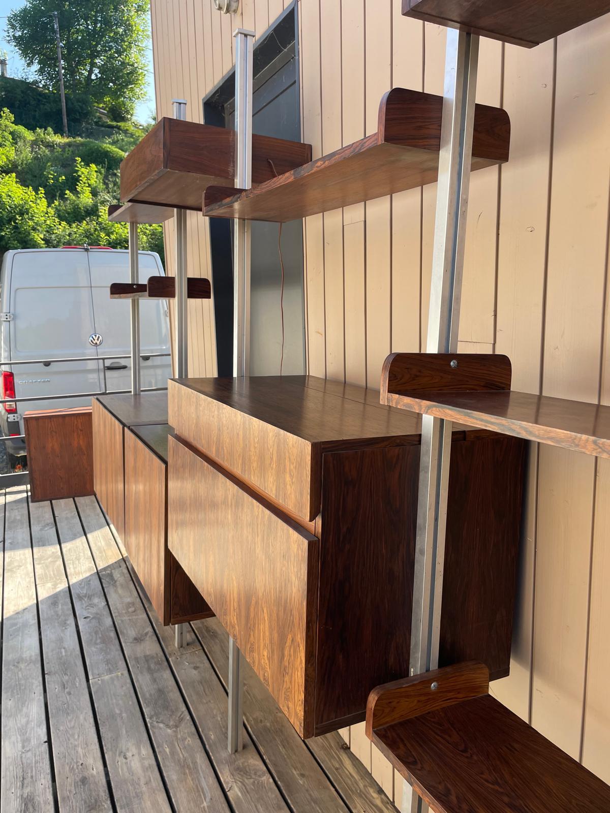 Mid-century Vintage Georges Nelson Style Teak and Chromed Metal Shelf For Sale 3