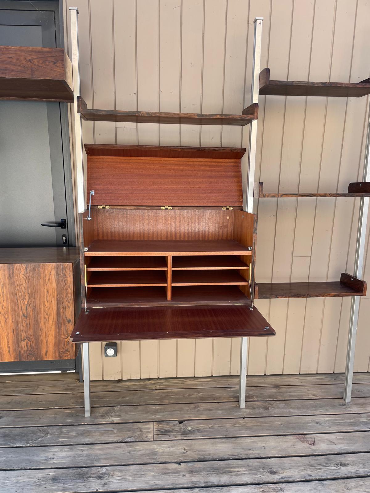 Mid-century Vintage Georges Nelson Style Teak and Chromed Metal Shelf For Sale 4