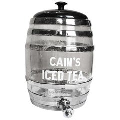 Midcentury Vintage Glass Cain's Ice Tea Jug Decanter, circa 1950s